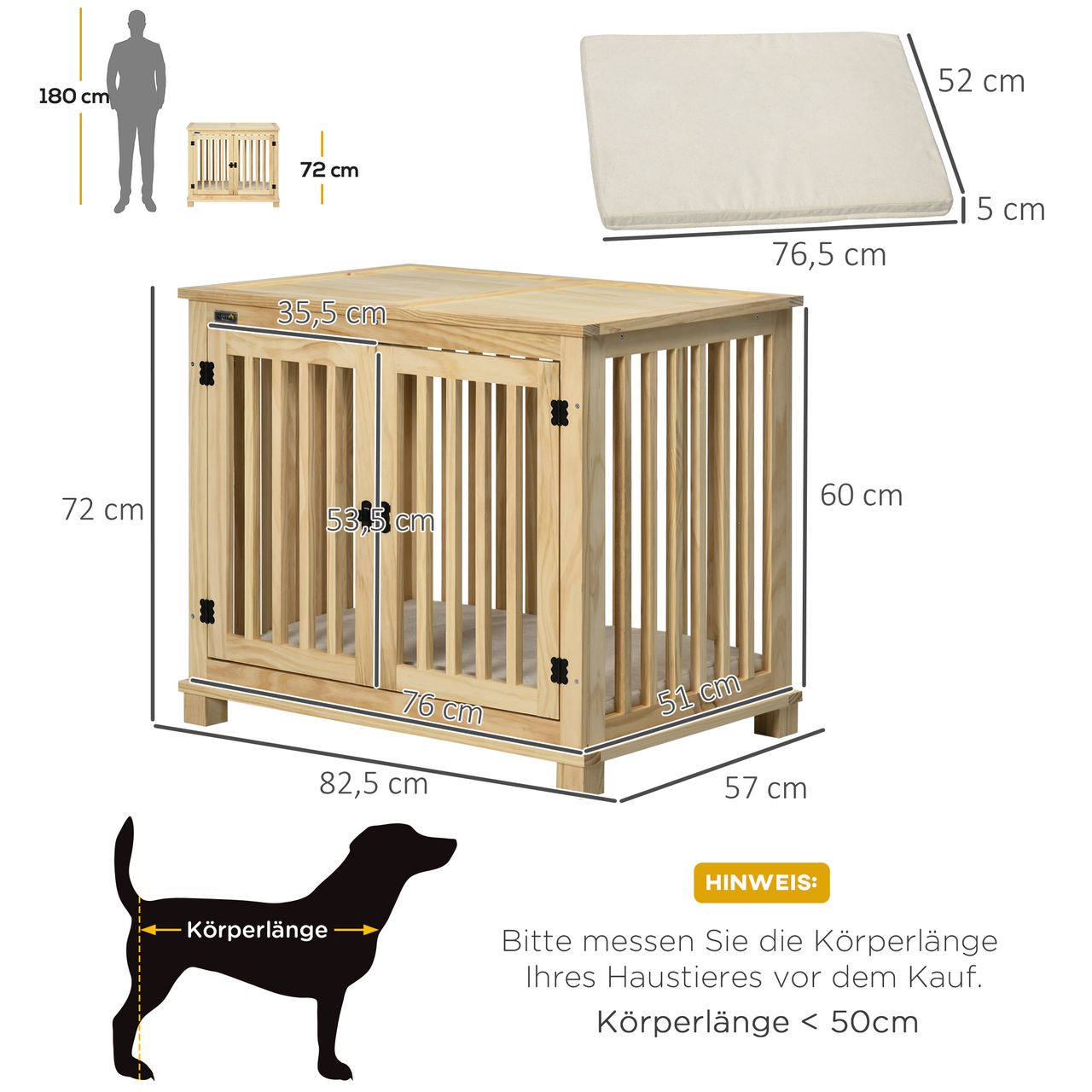 PawHut Hundekäfig, Tierkäfig aus Holz, Haustierkäfig für mittelgroße Hunde