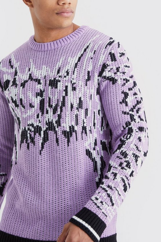 Gerippter Pullover mit Gothic-Print