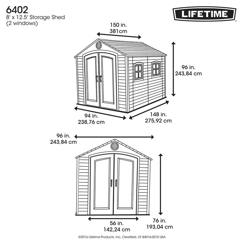 8' wide x 12.5' deep plastic storage shed