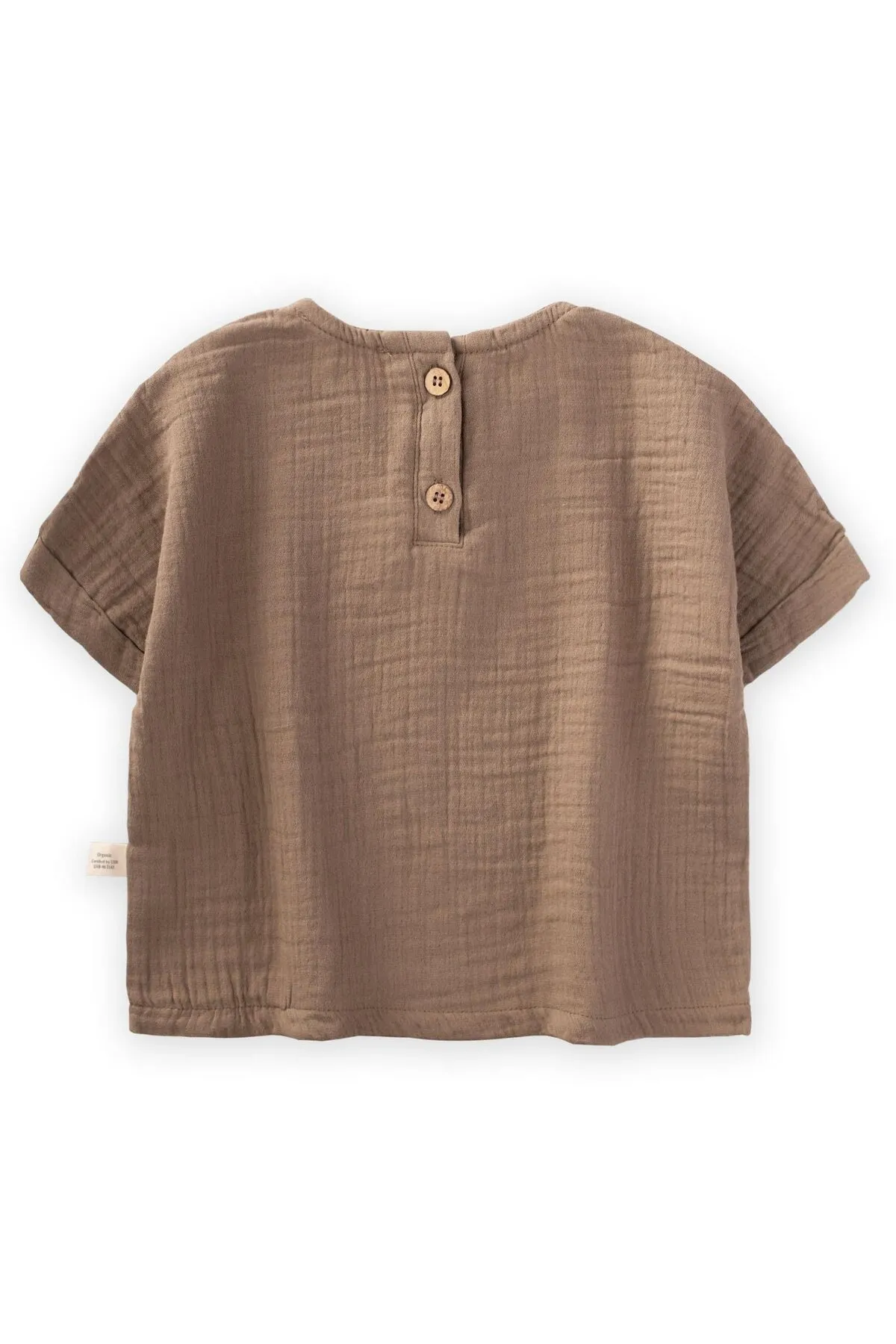 Cigit  Bio-Musselin-T-Shirt mit dreieckigen Fledermausärmeln, Alter 1–8, Dunkelbeige