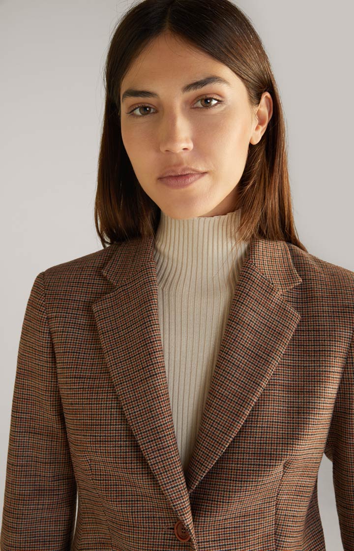 Blazer in Orange/Schwarz/Ecru gemustert