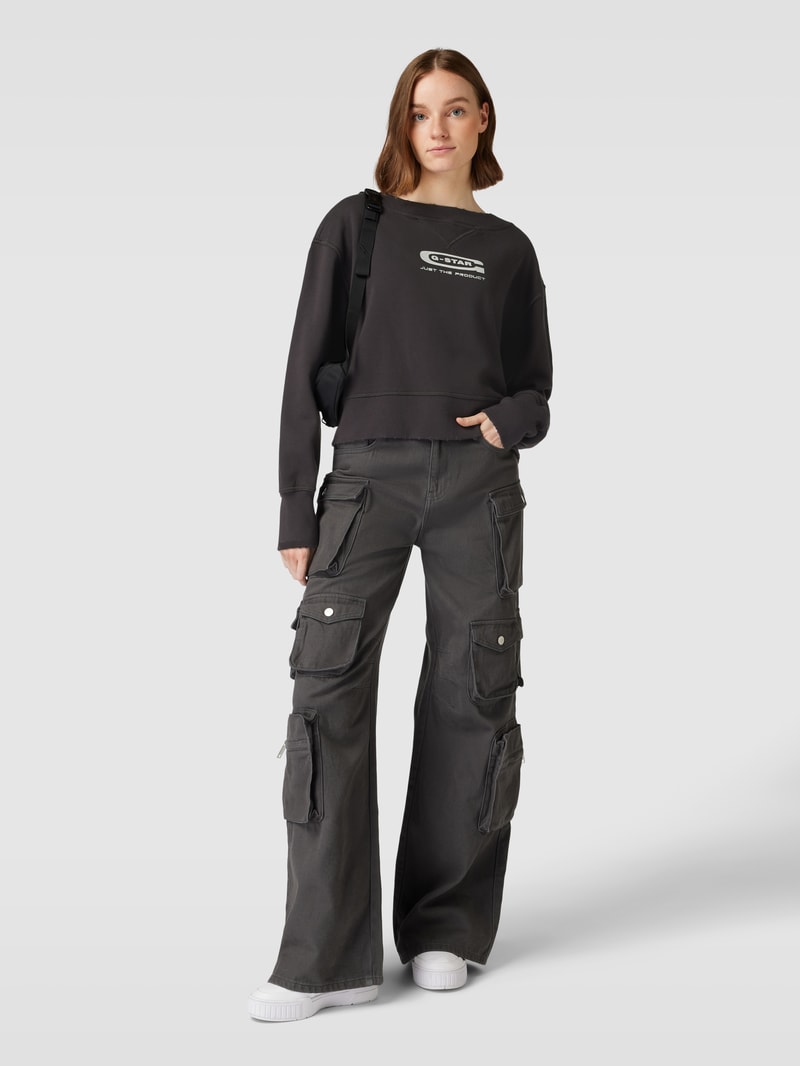 Cropped Sweatshirt im Destroyed-Look in anthrazit