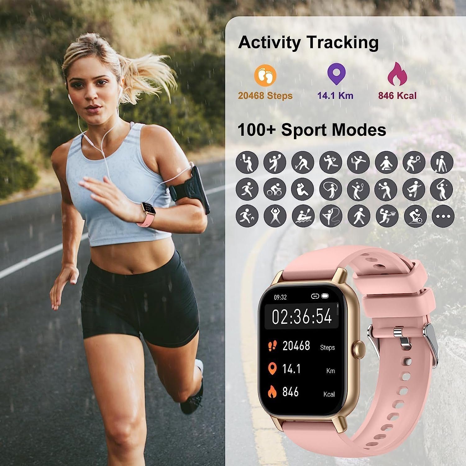 Mutoy Smartwatch, Damen Herren Smartwatch, Fitness Tracker Uhr Smartwatch (Fitnessuhr mit Telefonfunktion 1,91