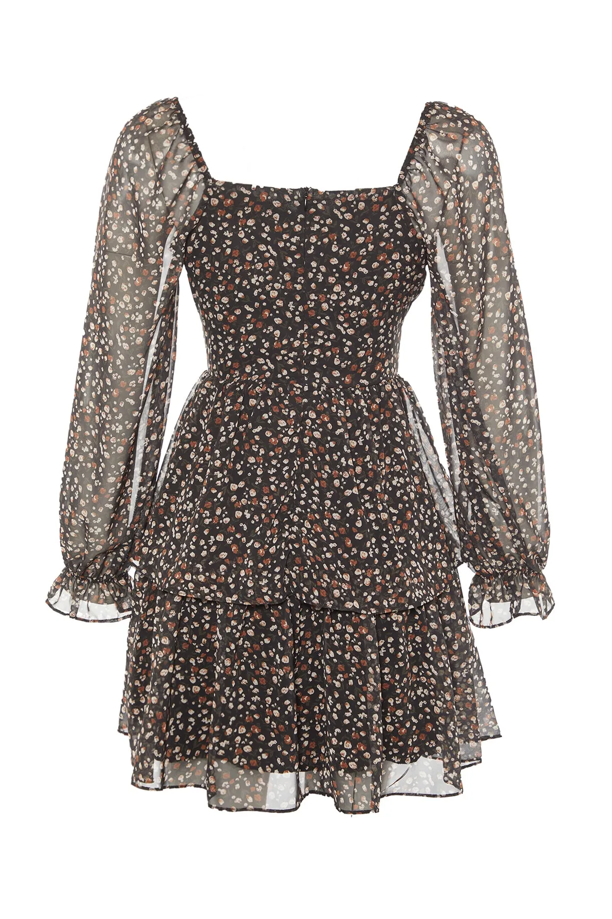 Trendyol Collection  Schwarzes, mit Volants und Chiffon gefüttertes, gewebtes Kleid mit Taillenöffnung TWOAW23EL01455