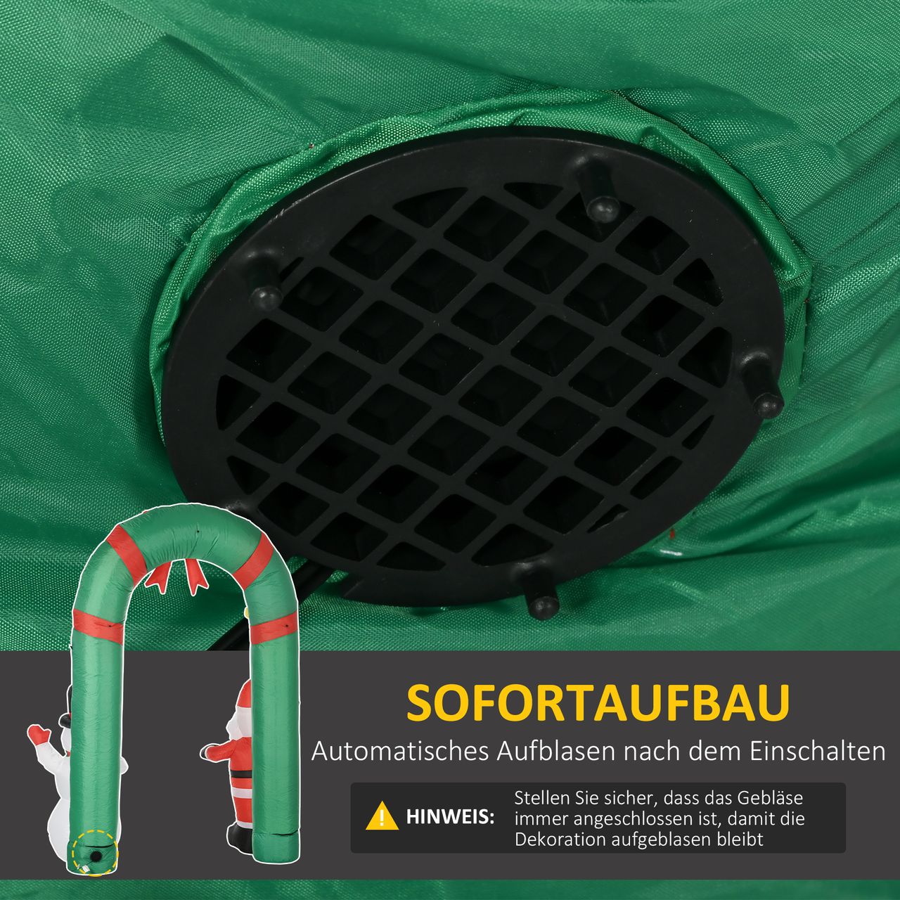 HOMCOM Weihnachtsdeko 2,45 m Torbogen mit Weihnachtsmann aufblasbar LED-Licht