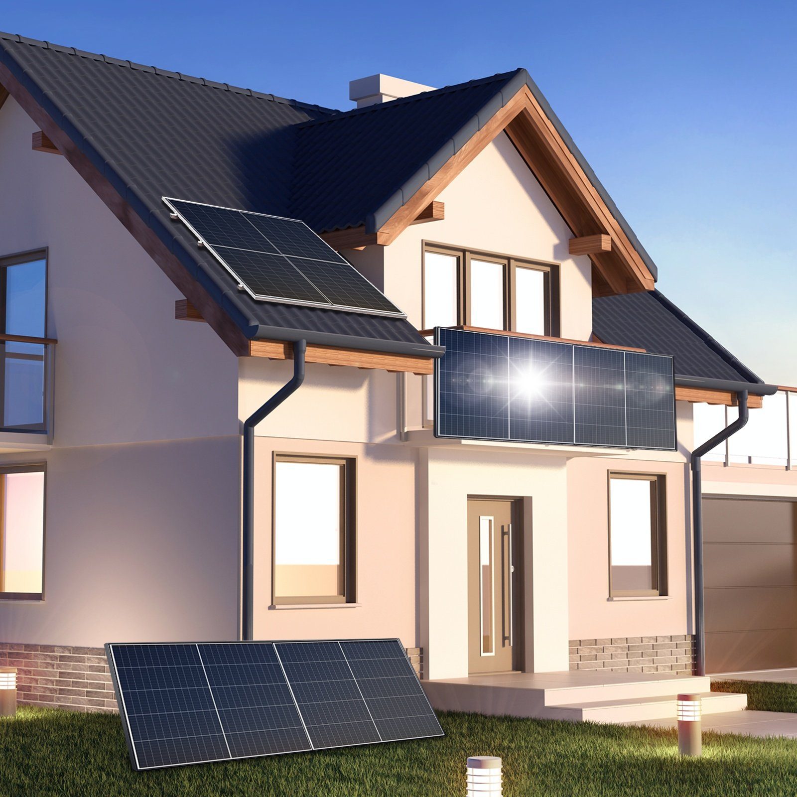 SUNNIVA Solaranlage Balkonkraftwerk 1100W, 1000,00 W, Monokristallin, (DEYE Wechselrichter (drosselbar auf 600W oder 800W), Solaranlage Komplettset mit 5m Anschlusskabel für Schuko Steckdose, Balkon Mini-PV Anlage mit WIFI APP und Stromerzeugung Mess