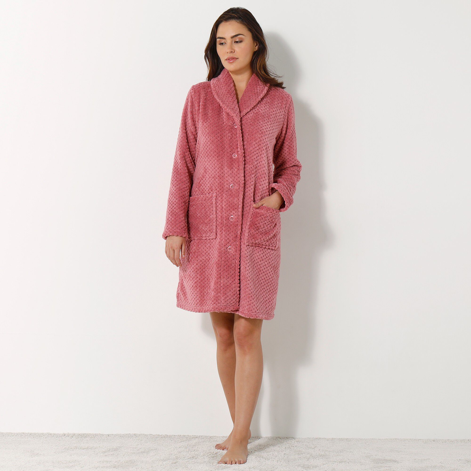 Robe de chambre maille polaire col châle