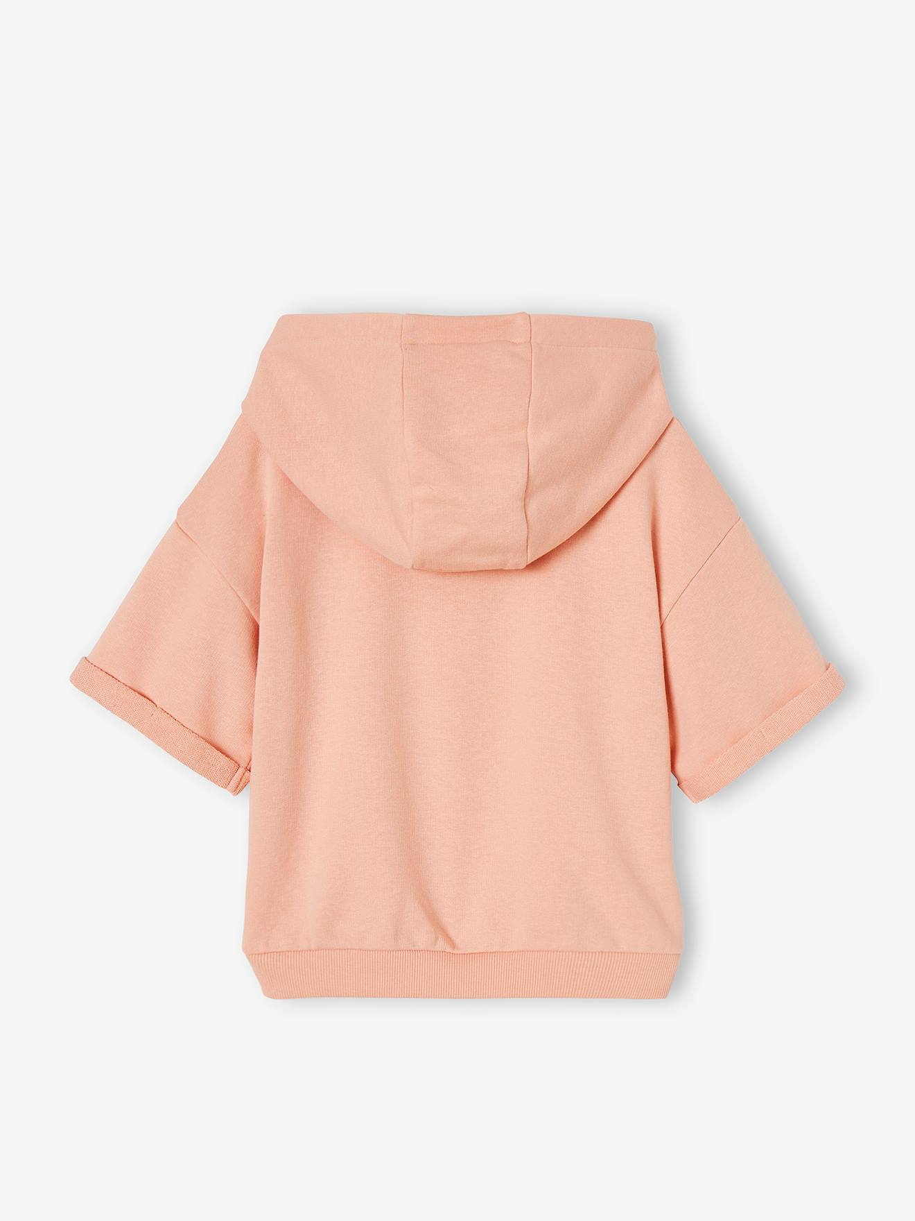 Sweat sport fille manches courtes abricot
