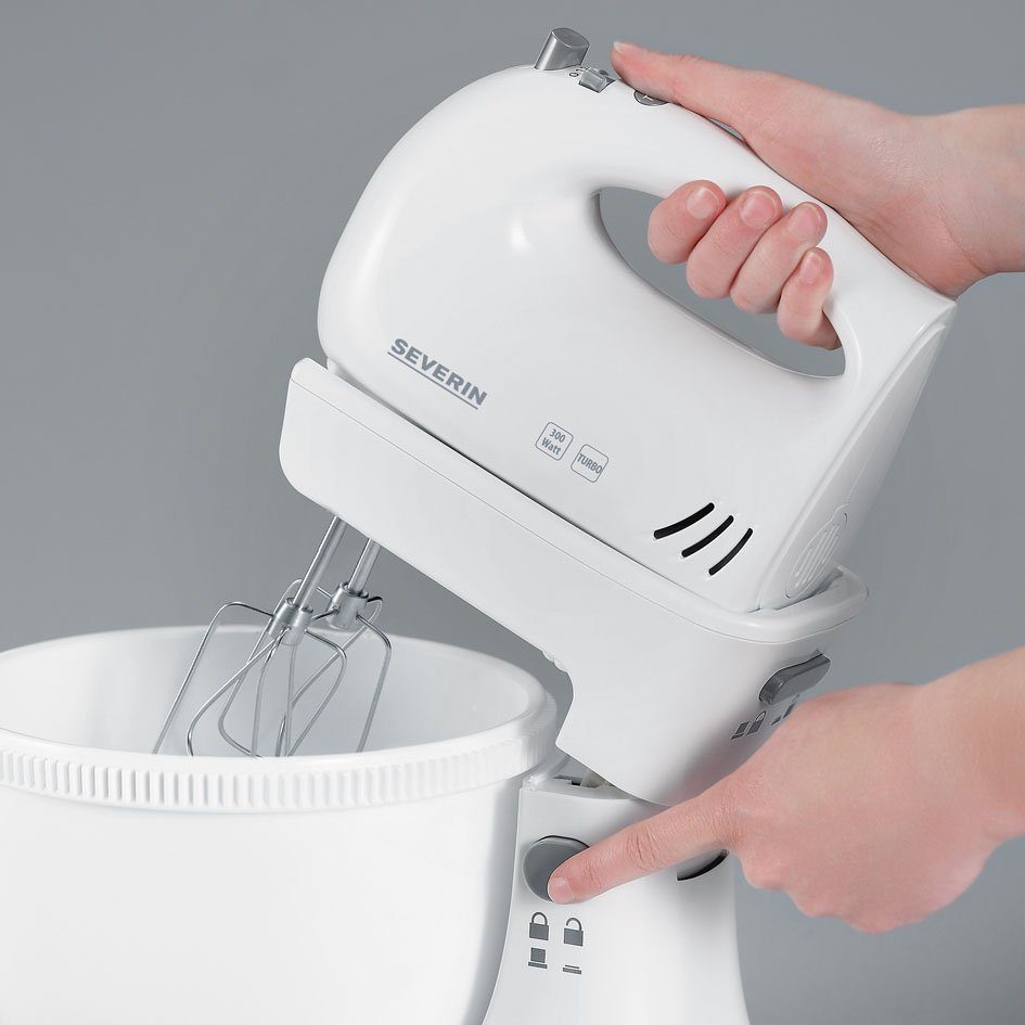 Severin Handmixer SM 3810, 300 W, 5 Stufen, Tischständer und angetriebener Rührschüssel, 3 L Kapazität