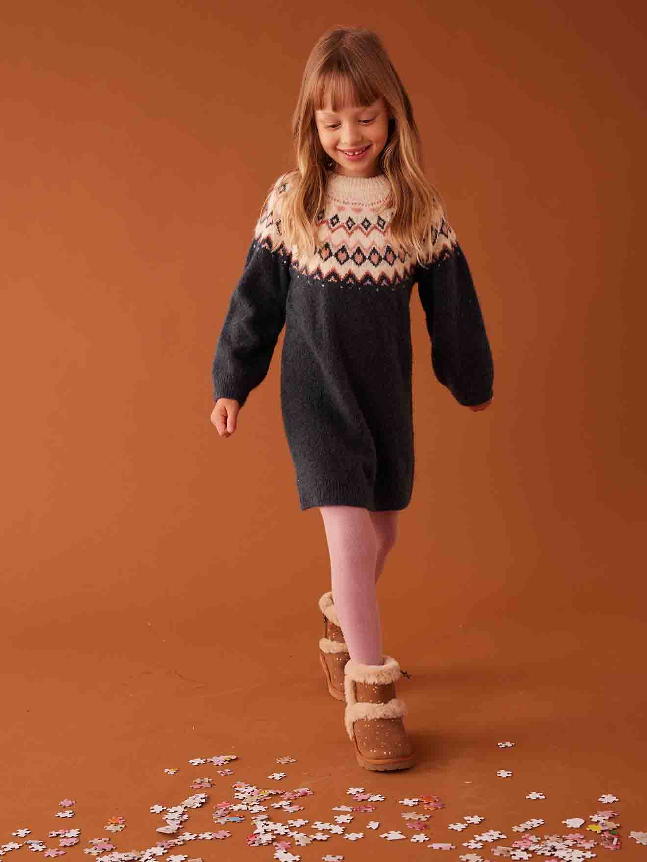 Vertbaudet Mädchen Jacquard-Strickkleid - nachtblau