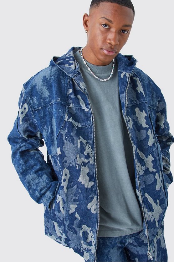 Gespleißte Camouflage Jeansjacke mit Reißverschluss