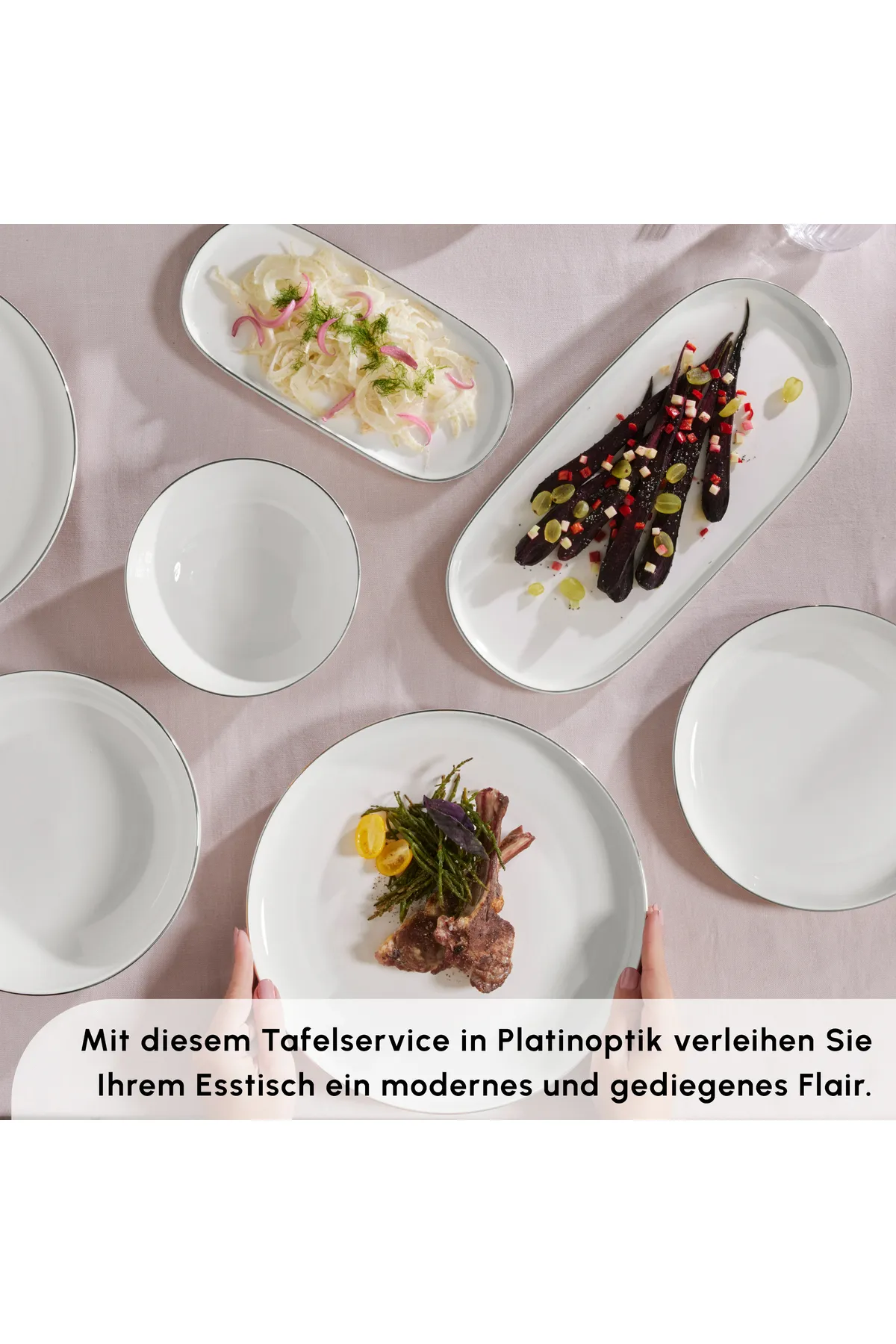 Karaca  Favaro Platin 56-teiliges Geschirrset – Elegantes Platin-Akzent New Generation Bone