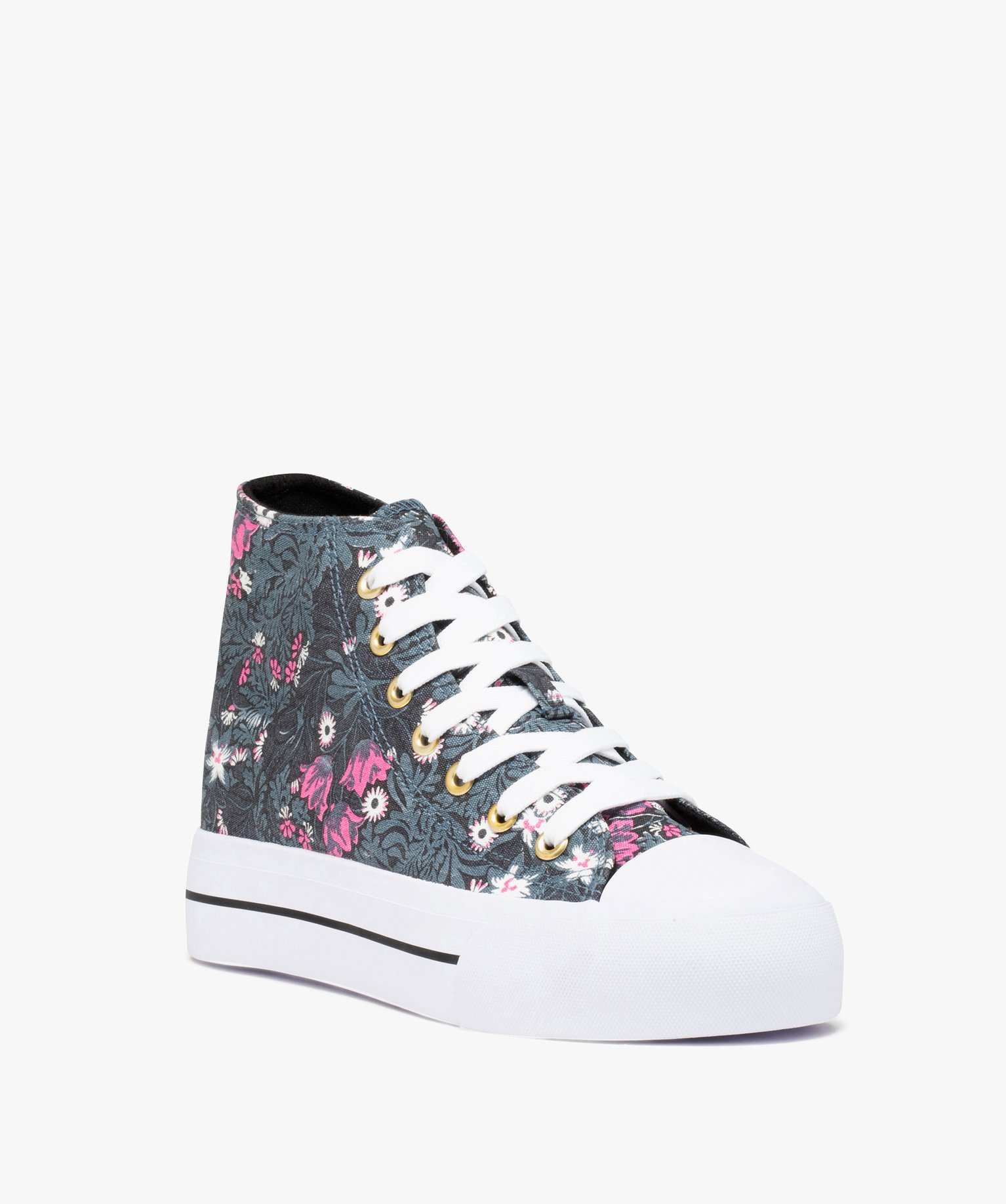 Baskets femme mid-cut en toile imprimé fleurs multicolore | GEMO
