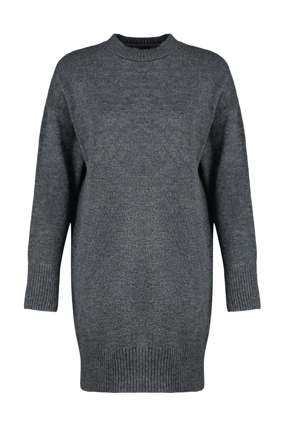 Trendyol Collection  Anthrazitfarbenes Mini-Strickkleid mit Rundhalsausschnitt TWOAW24EL00035