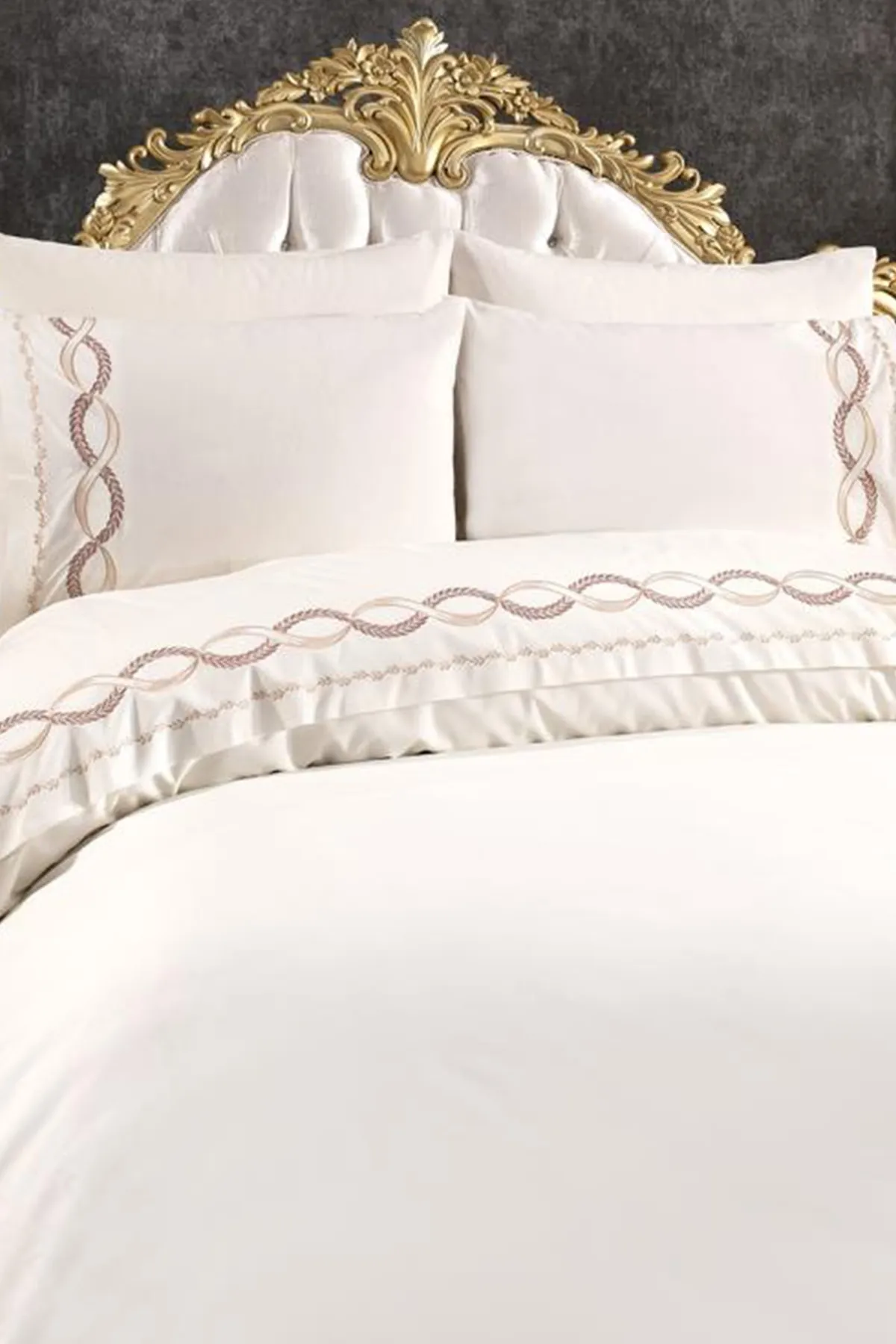 Çeyiz Diyarı  6-teiliges Bettbezug-Set mit Jungfrau-Stickerei, Creme