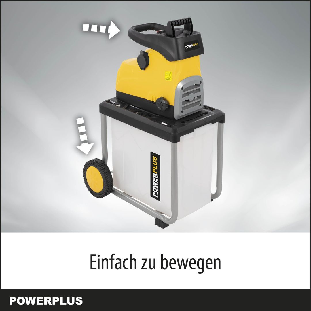 VARO Powerplus Elektro-Häcksler POWXG6462 - Gartenhäcksler 2800 W, Max. Ø45 mm, Schieber, Garten Häcksler Räder und 60 l Fangsack inbegriffen, Gartengeräte