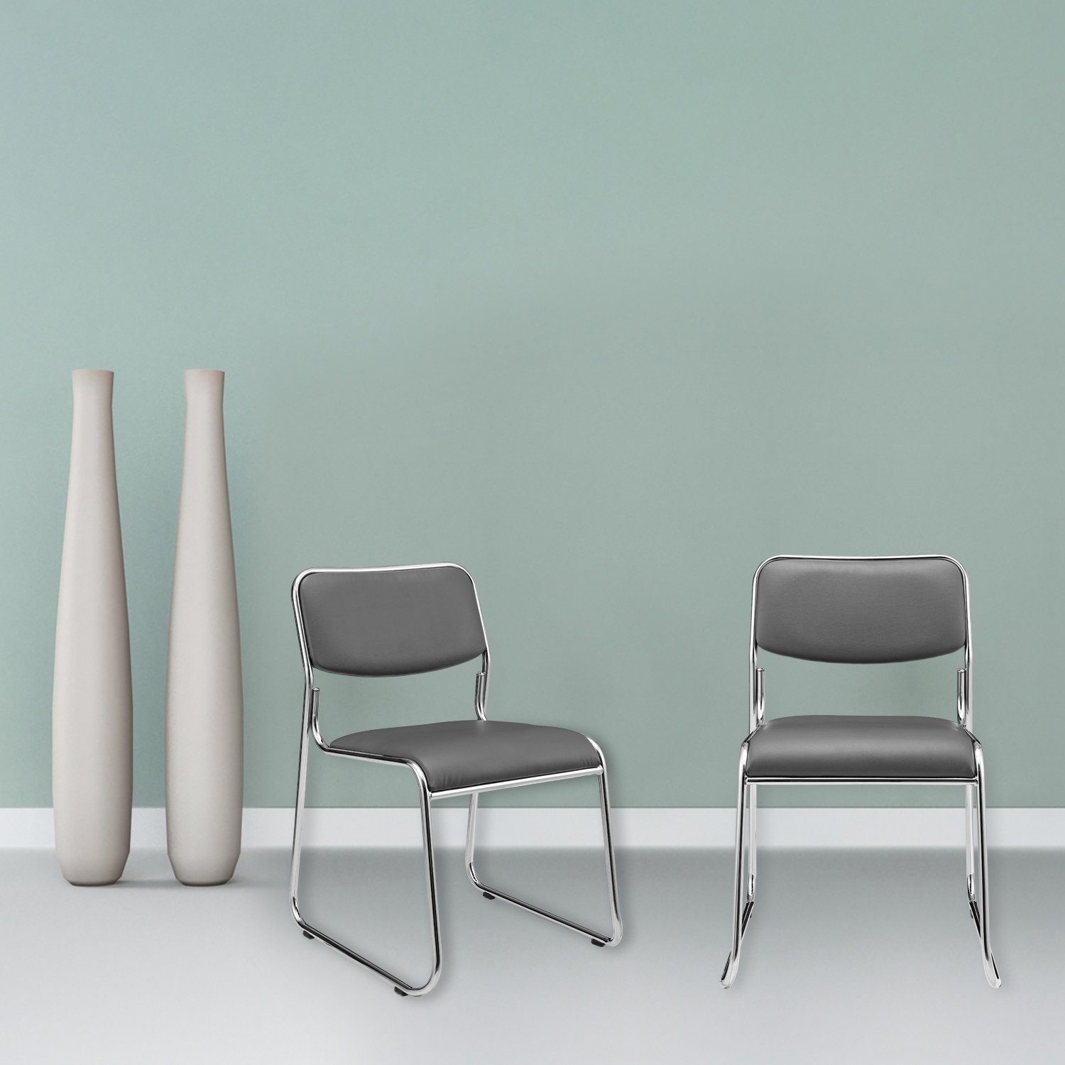 pro.tec Stapelstuhl, Office 4er Set stapelbar ergonomisch Kunstlederbezug Grau