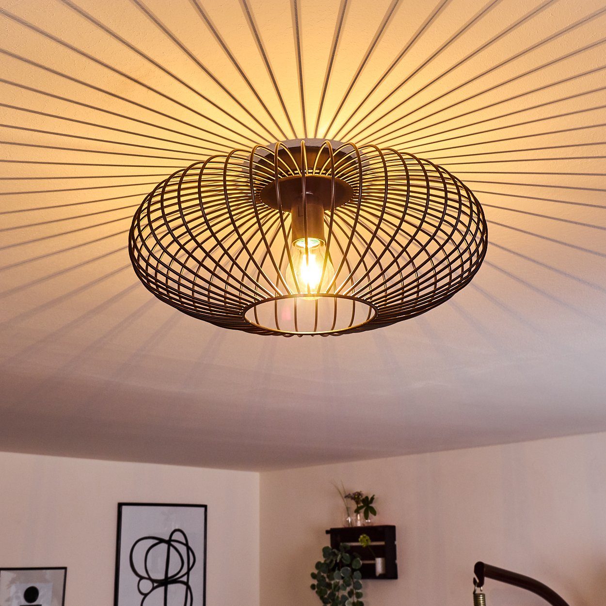 hofstein Deckenleuchte Pieris Deckenlampe aus Metall in Schwarz, ohne Leuchtmittel, E27, Leuchte m. Gitter u. Lichteffekt an der Decke