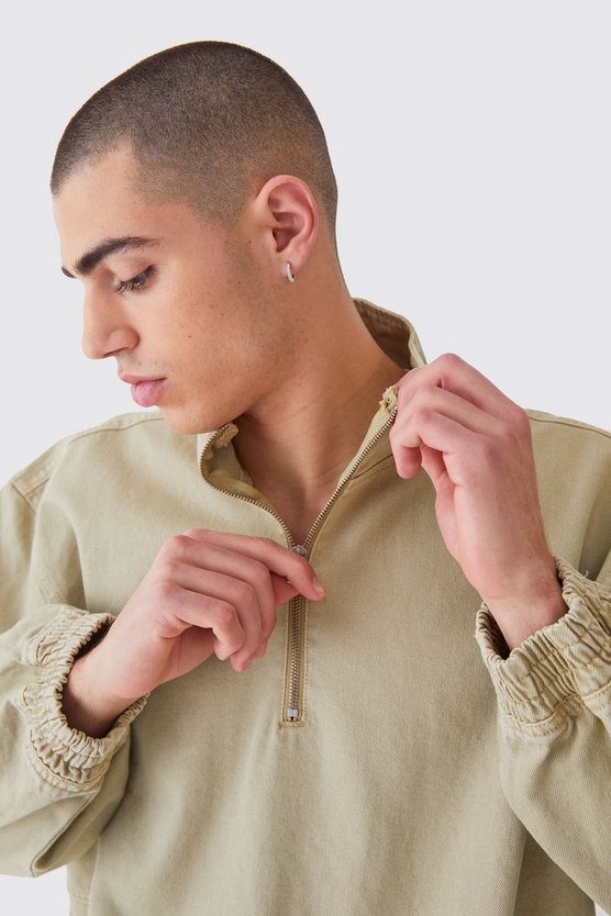 Oversize Jacke mit Trichterkragen und 1/4 Reißverschluss
