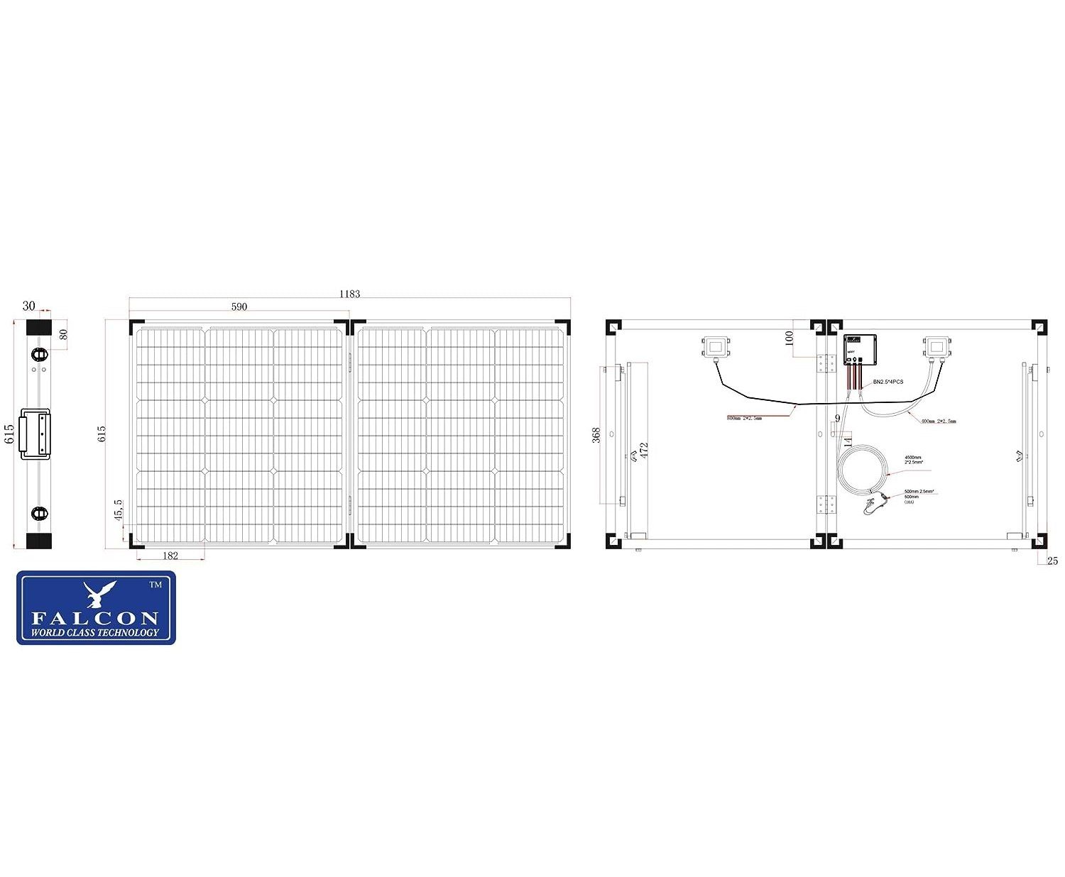 Falcon Solaranlage Falcon 130W Solarmodul faltbar mit Bluetooth MPPT-Regler Monokristalli