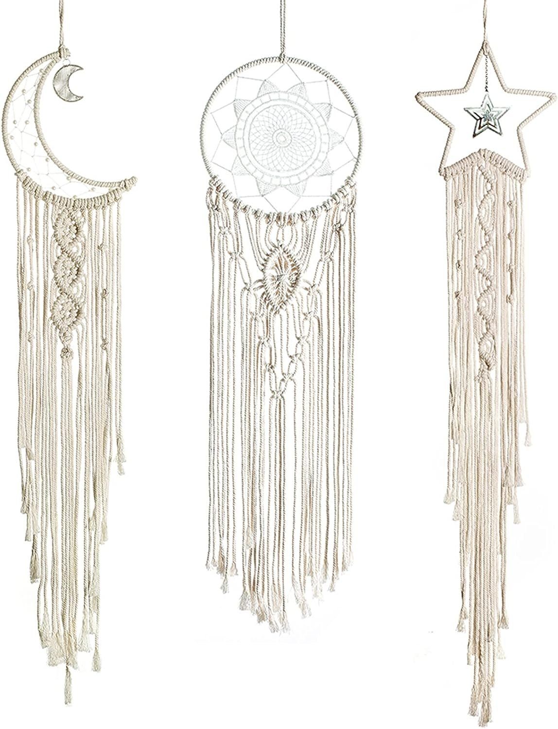 Wandteppich Tapisserie Traumfänger Sonne&Mond&Stern Wanddekoration Woven 3 Stück, FELIXLEO