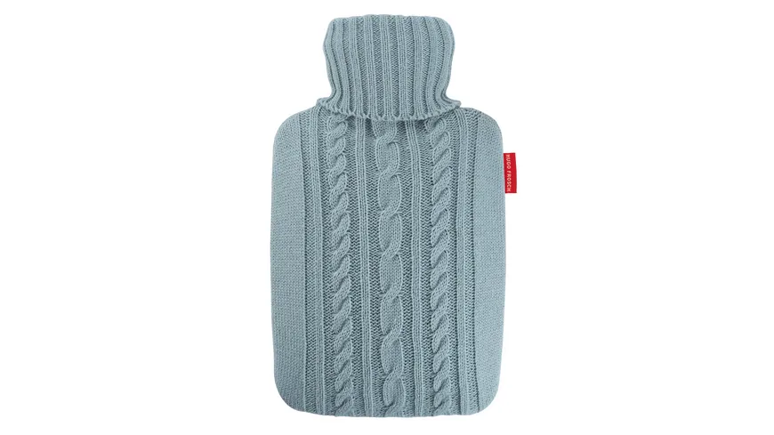 Hugo Frosch Wärmflasche Klassik mit Strickbezug 1,8l  pastellblau