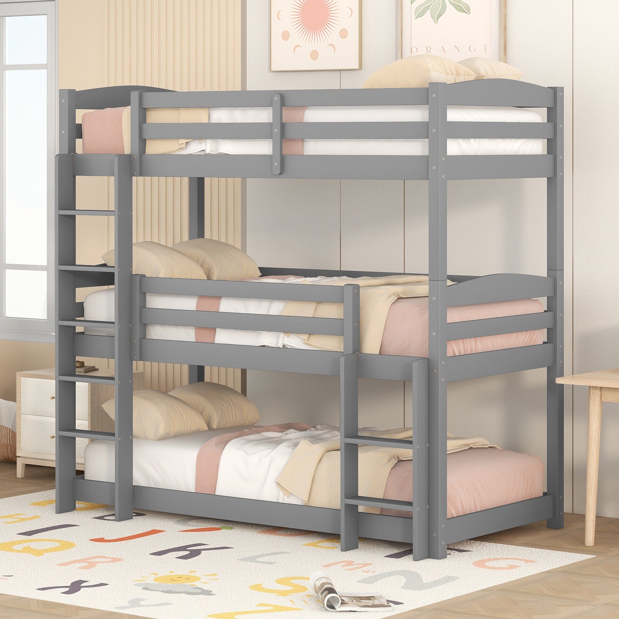 REDOM Bett Dreier-Etagenbett, Kinderbetten Gästebett Einzelne Betten (90 x 200cm), Ohne Matratze