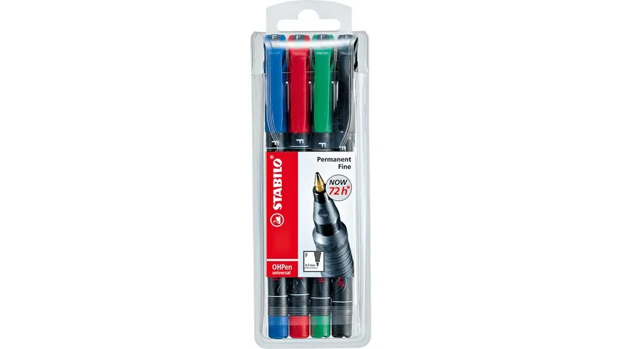 STABILO® Folienstift - STABILO OHPen universal - permanent fein - 4er Pack - grün, rot, blau, schwarz sortiert