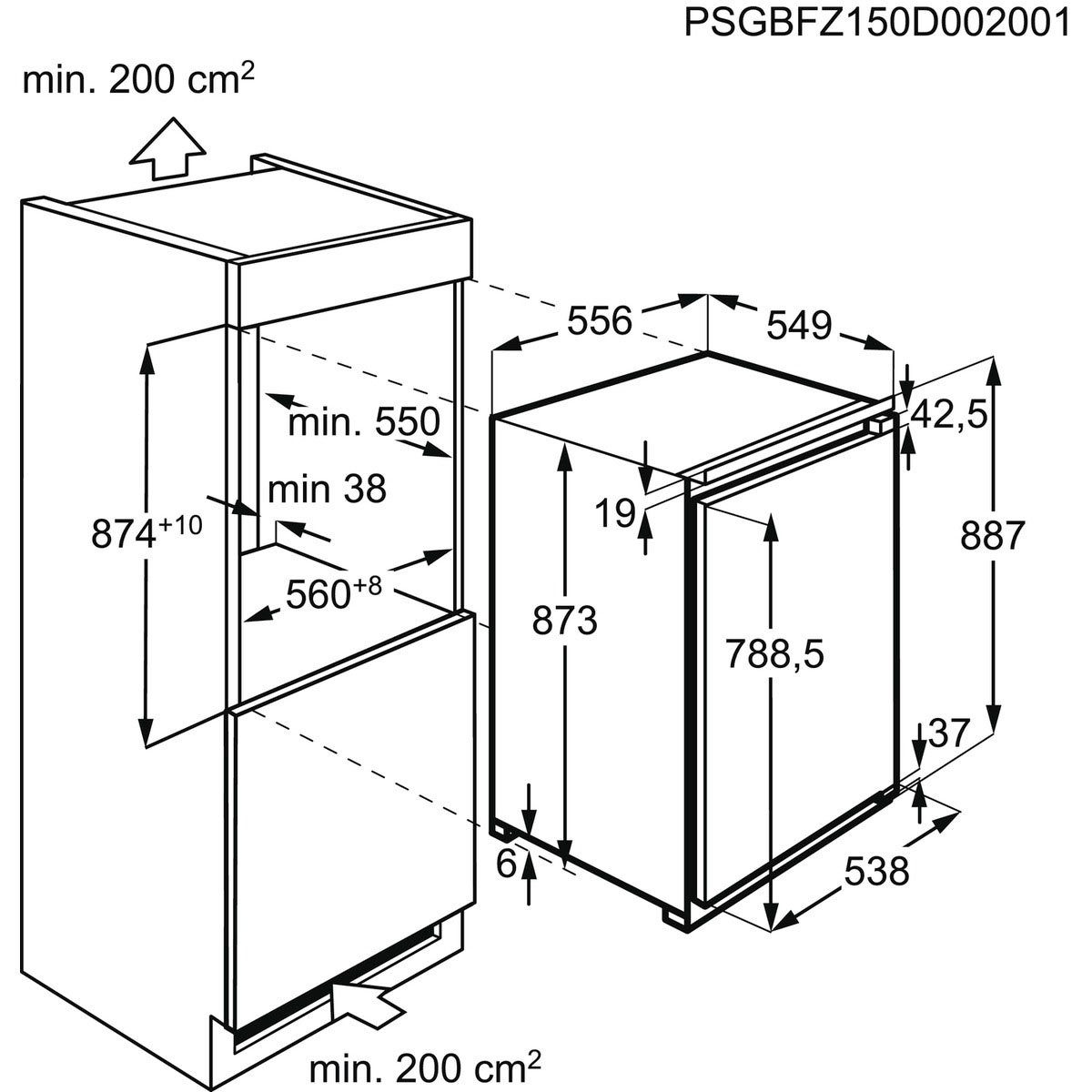 AEG Einbaugefrierschrank ABE888E1LF, 87,3 cm hoch, 55,6 cm breit