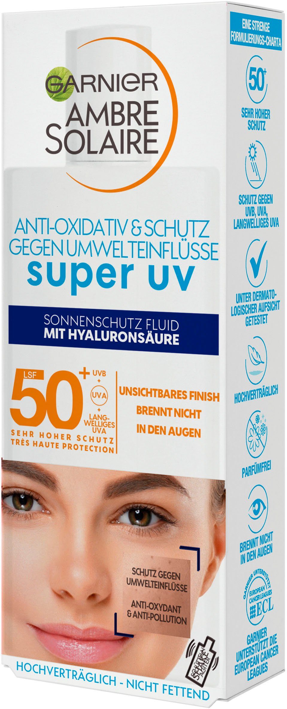 GARNIER Sonnenschutzfluid Ambre Solaire Sensitive expert+, mit Hyaluronsäure LSF 50