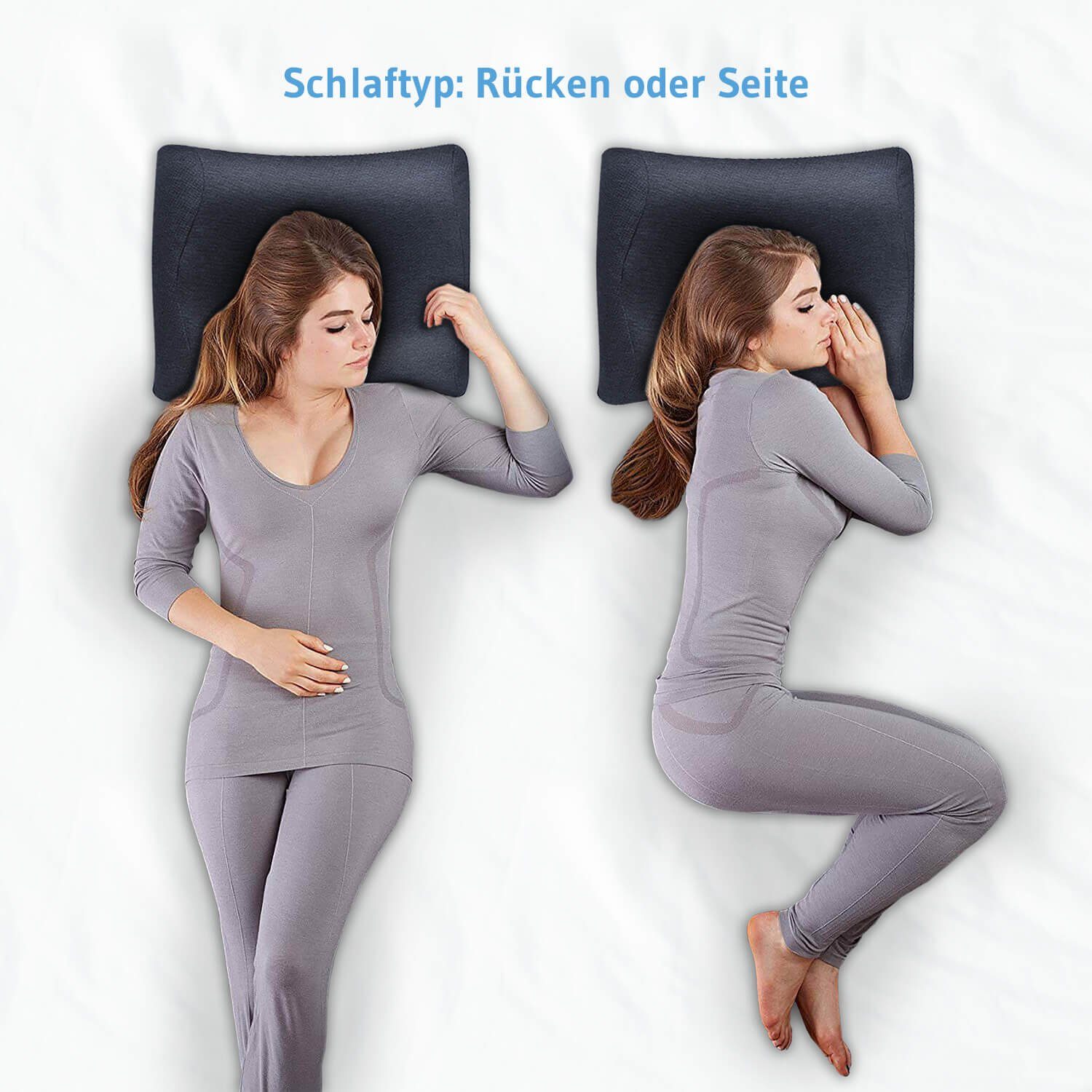 Third of Life Seitenschläferkissen NuMOON Thermic QuickDry, Kopfkissen aus Visco Schaum mit Bambus-Aktivkohle und schnell-trocknenden Bezug, Kissen mit Schulterbogen, 40x56
