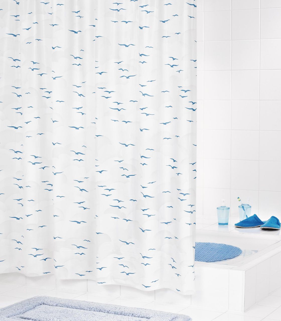 Ridder Duschvorhang Folie Sylt ca. 240x180 cm, blau, inkl. Ringe,