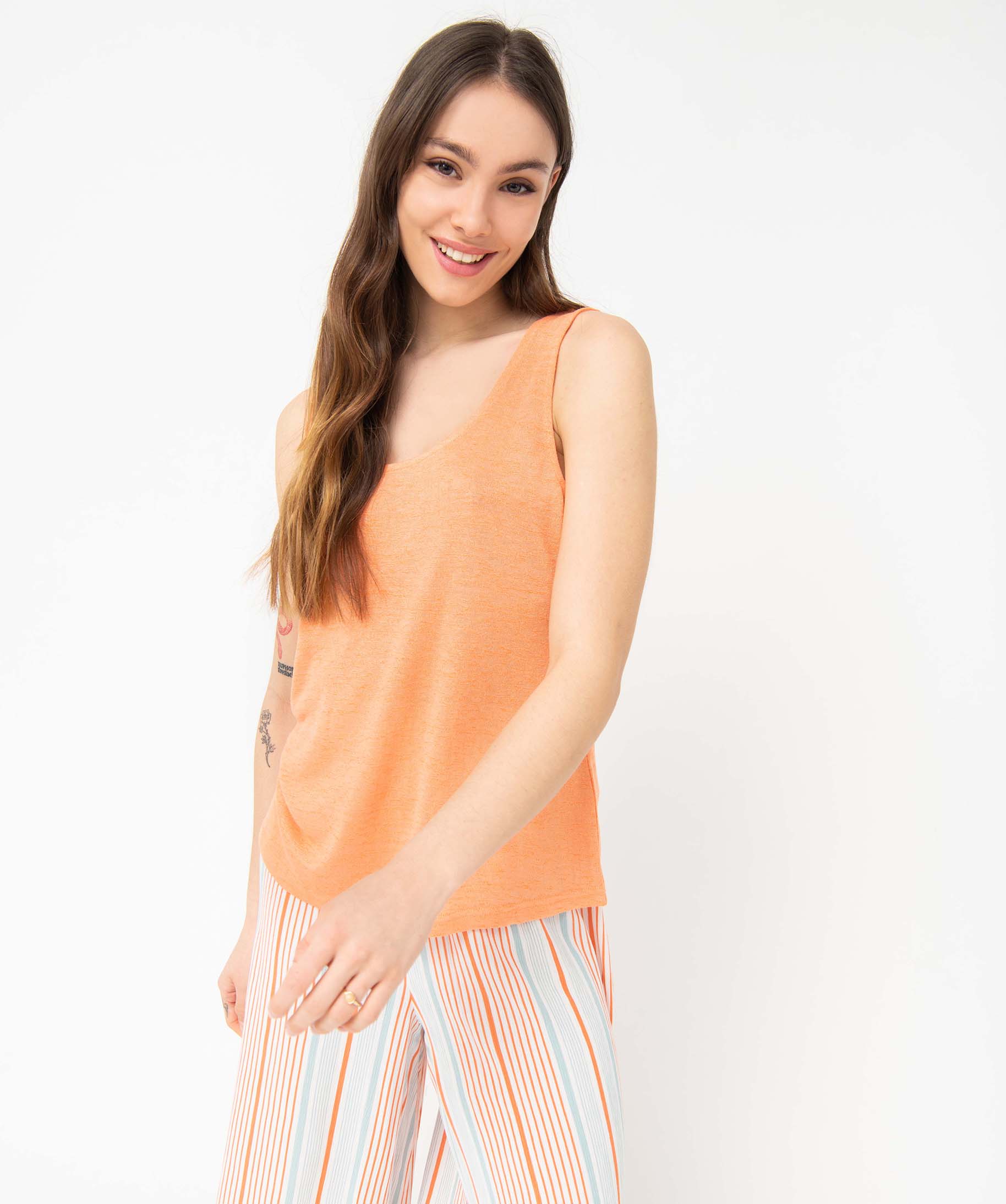 Débardeur de nuit femme en maille viscose flammée souple orange | GEMO