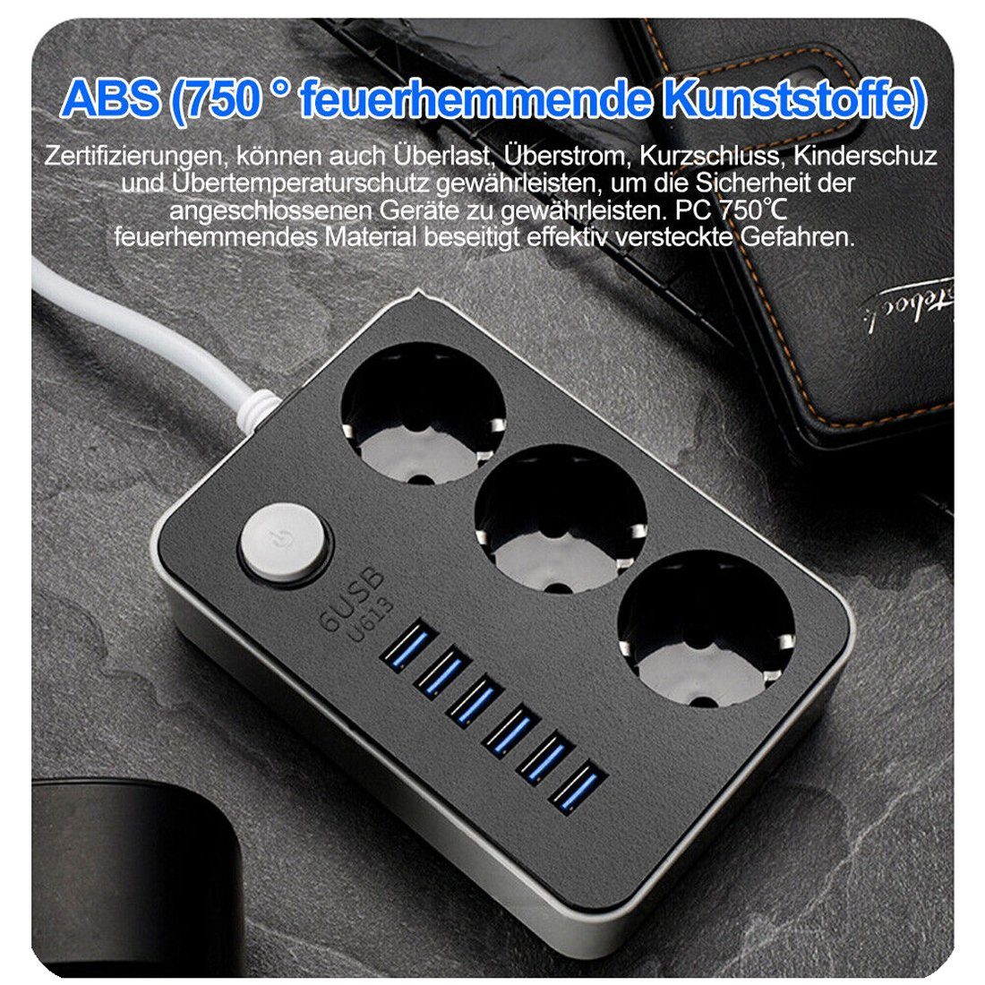 Bolwins A66D Mehrfachsteckdose Steckdosenleiste Steckdose +6x USB Ladegerät Mehrfachsteckdose