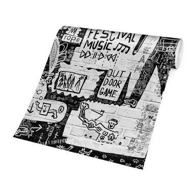 Bilderdepot24 Mustertapete Graffiti Optik Abstrakt Graffiti Art Schwarz Weiß Modern Street Art, Glatt, Matt, (Inklusive Gratis-Kleister oder selbstklebend), Jugendzimmer Flur Büro Wohnzimmer Fototapete Vliestapete Wandtapete