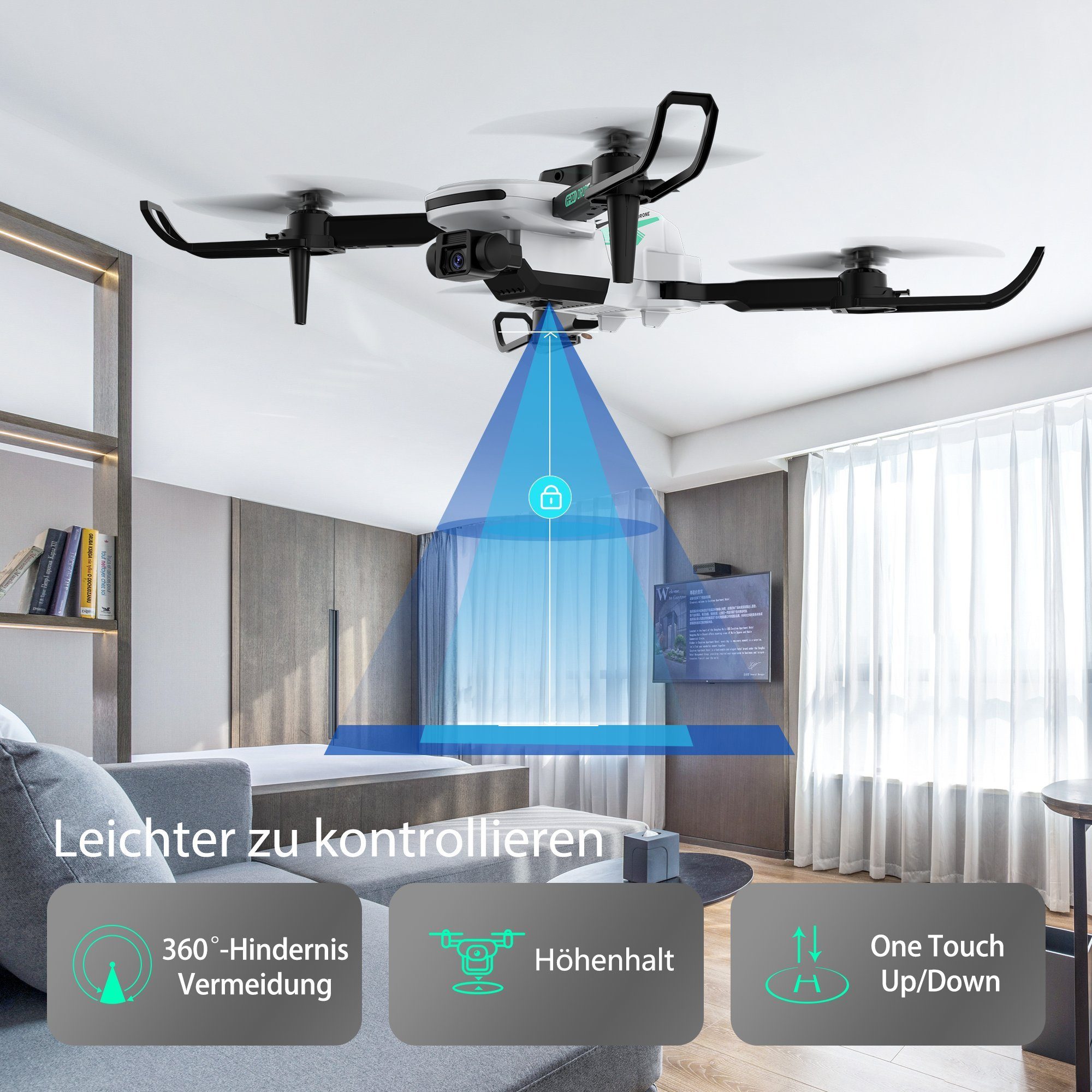 TizzyToy Drohne, Spielzeug, App-Steuerung, 360-Grad-Hindernisvermeidung Spielzeug-Drohne (4K-Kamera, Three speed modes: low, medium and high (indoor, outdoor, play),Air pressure height setting, optical flow positioning, Gestensteuerung, 3D FlipFoldab