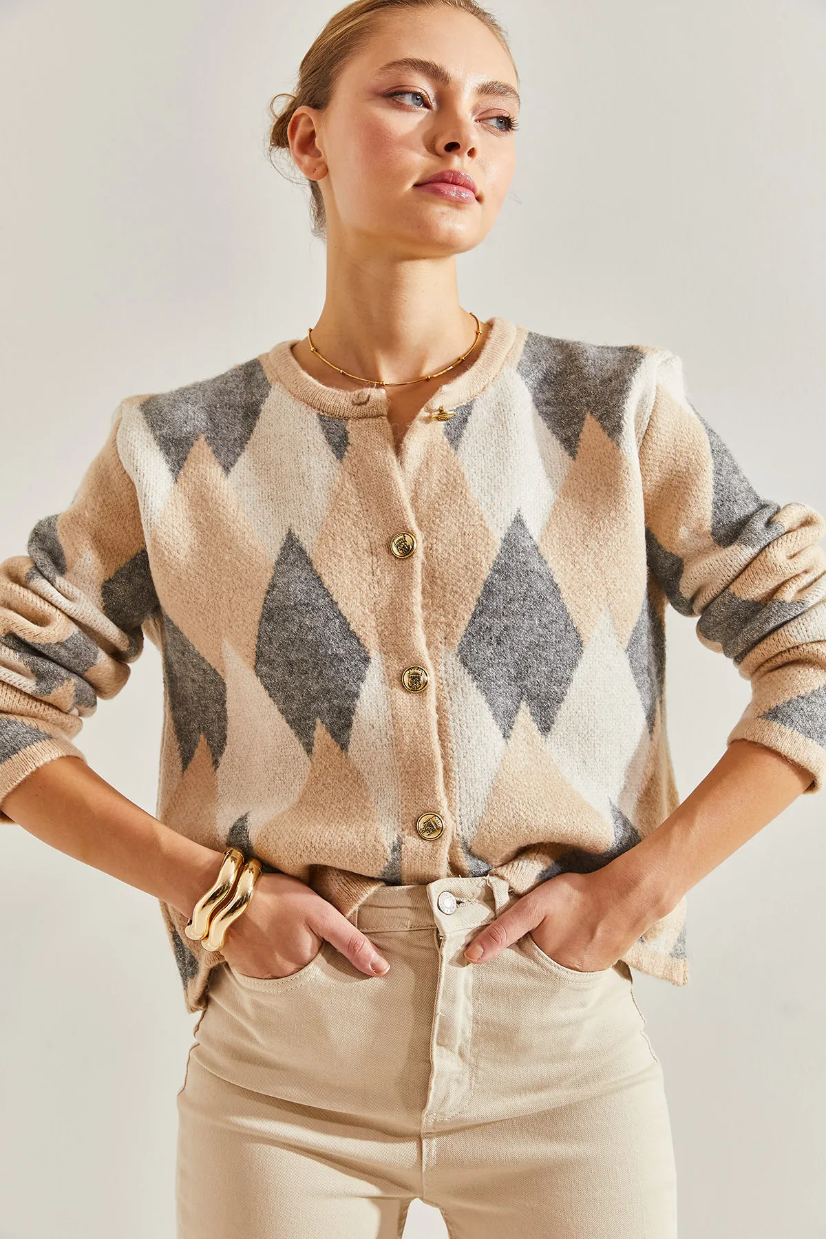 Bianco Lucci  Strick-Cardigan mit Rautenmuster für Damen