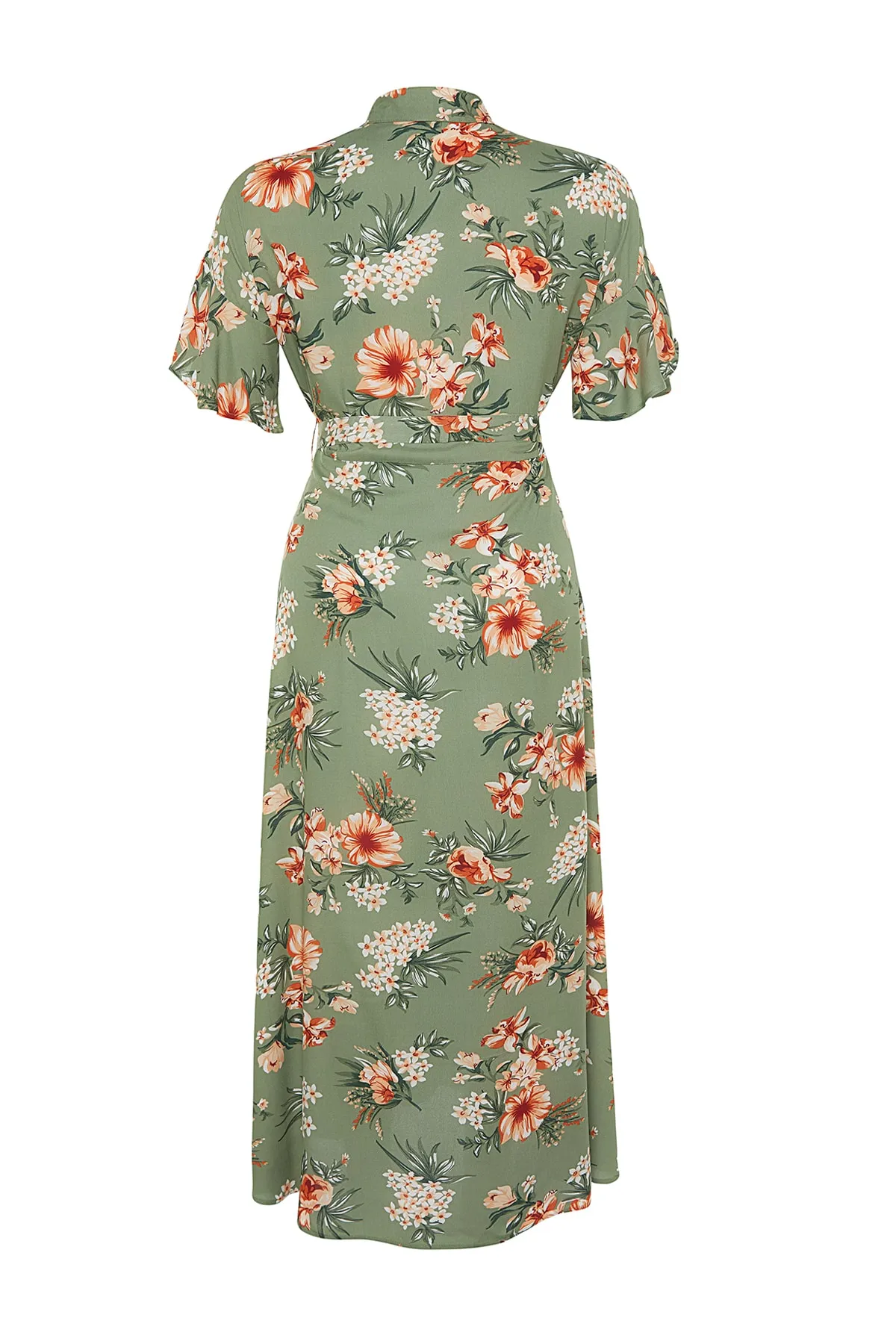 Trendyol Curve  Grünes Hemdblusenkleid mit gewebtem Blumenmuster und Schlitz TBBSS22EL1596