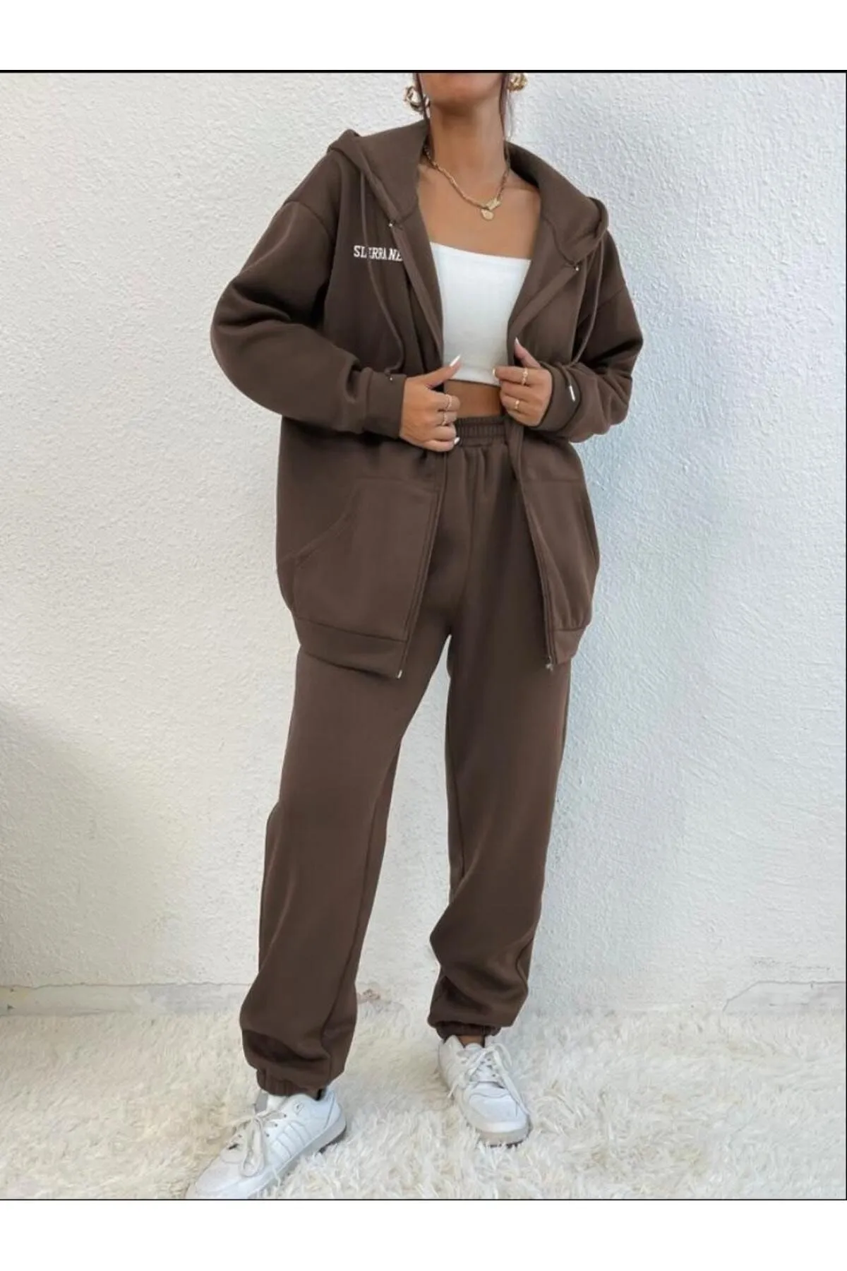 Know  Brauner Sierra Nevada bedruckter Cardigan-Jogger-Trainingsanzug für Damen