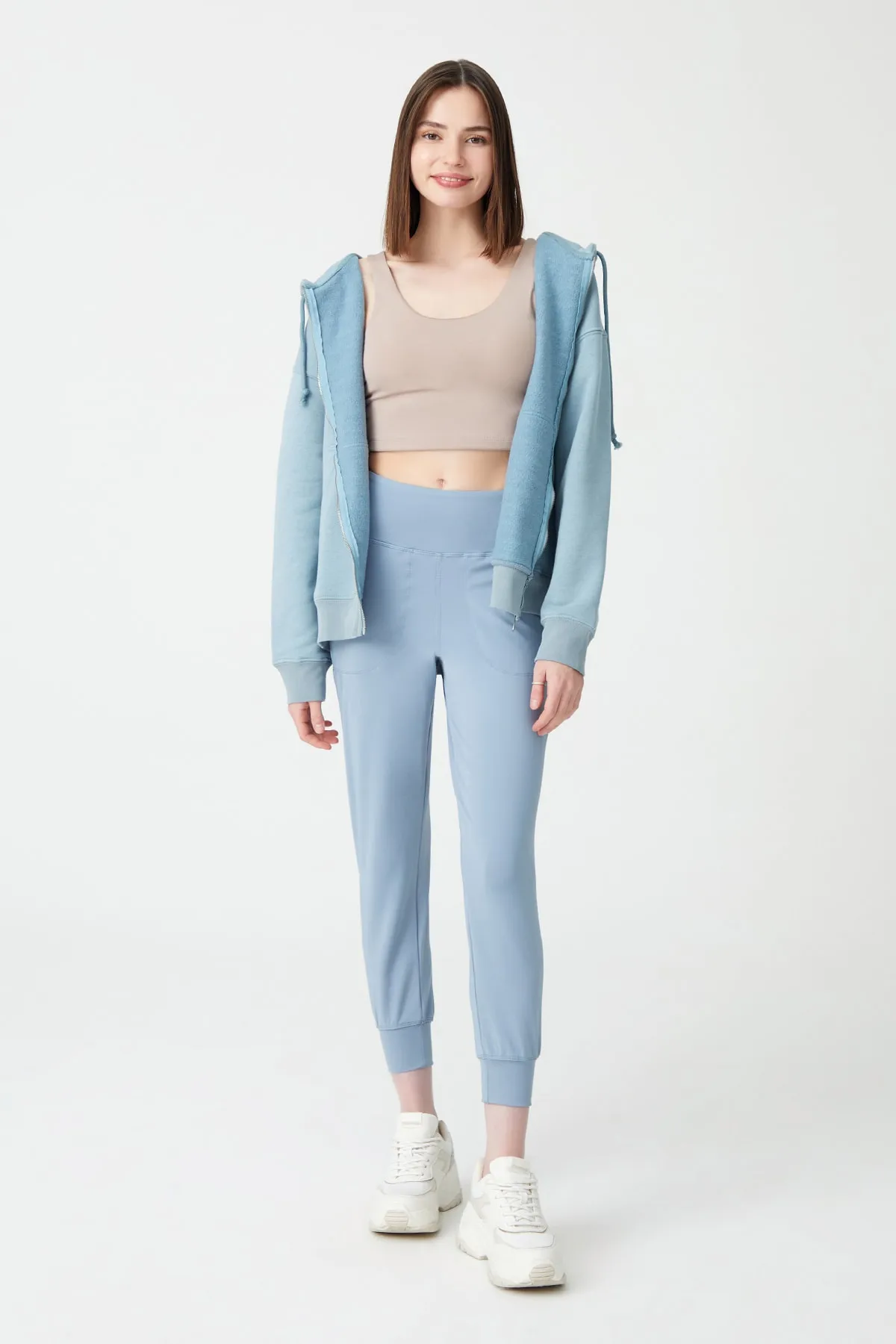 LOS OJOS  Damen-Jogginghose mit hoher Taille in Blau und Grau