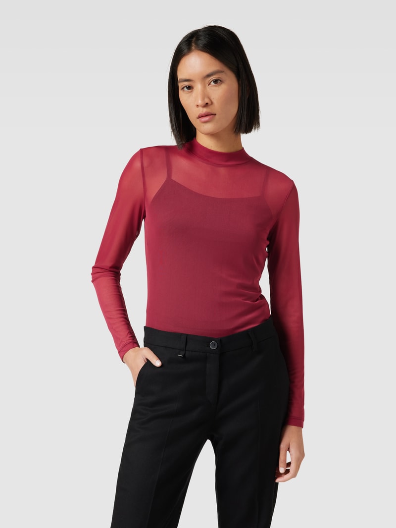 Semitransparentes Longsleeve mit Stehkragen Modell 'VIVOLETTIS' in bordeaux rot