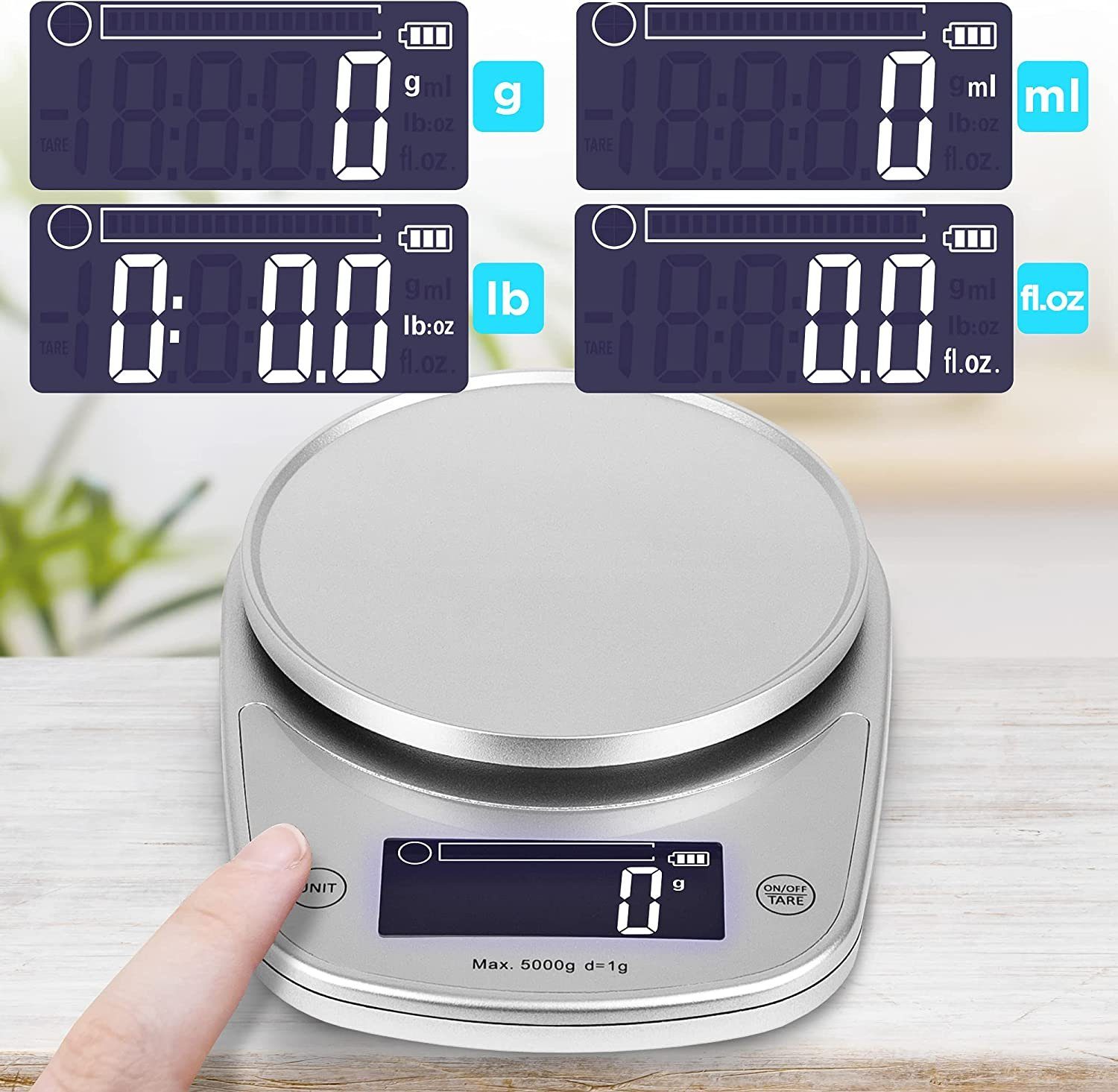 Duronic Küchenwaage, KS5000 SR/SS Küchenwaage, 5 kg Digitalwaage oval mit 2,5 L Schüssel