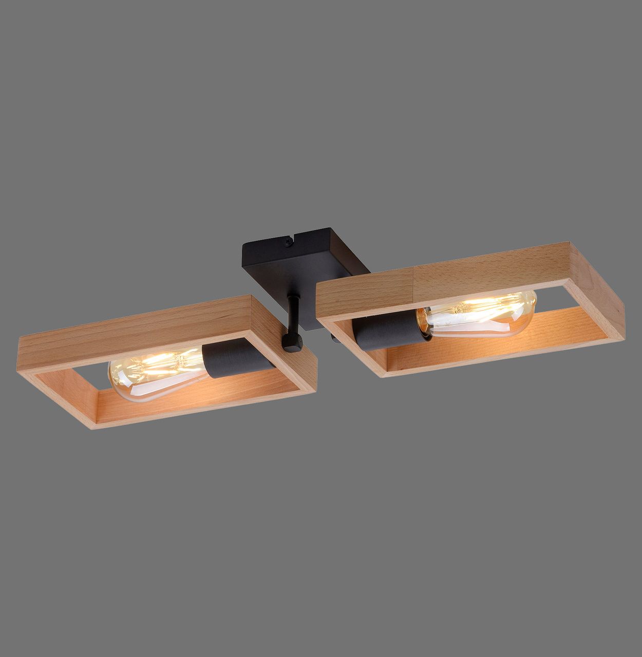 JUST LIGHT LeuchtenDirekt Deckenleuchte FRAME, 2xE27/max. 60W, Innenleuchte, IP20, Metall und Holz
