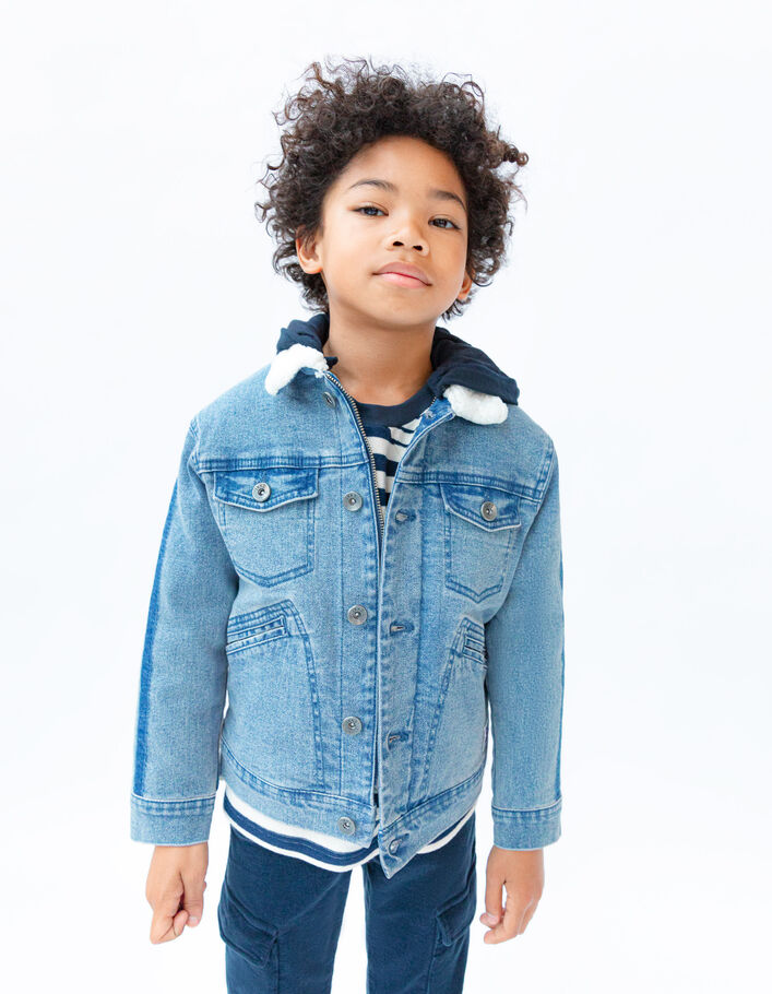 Veste en jean bleue fourrée parmenture molleton garçon
