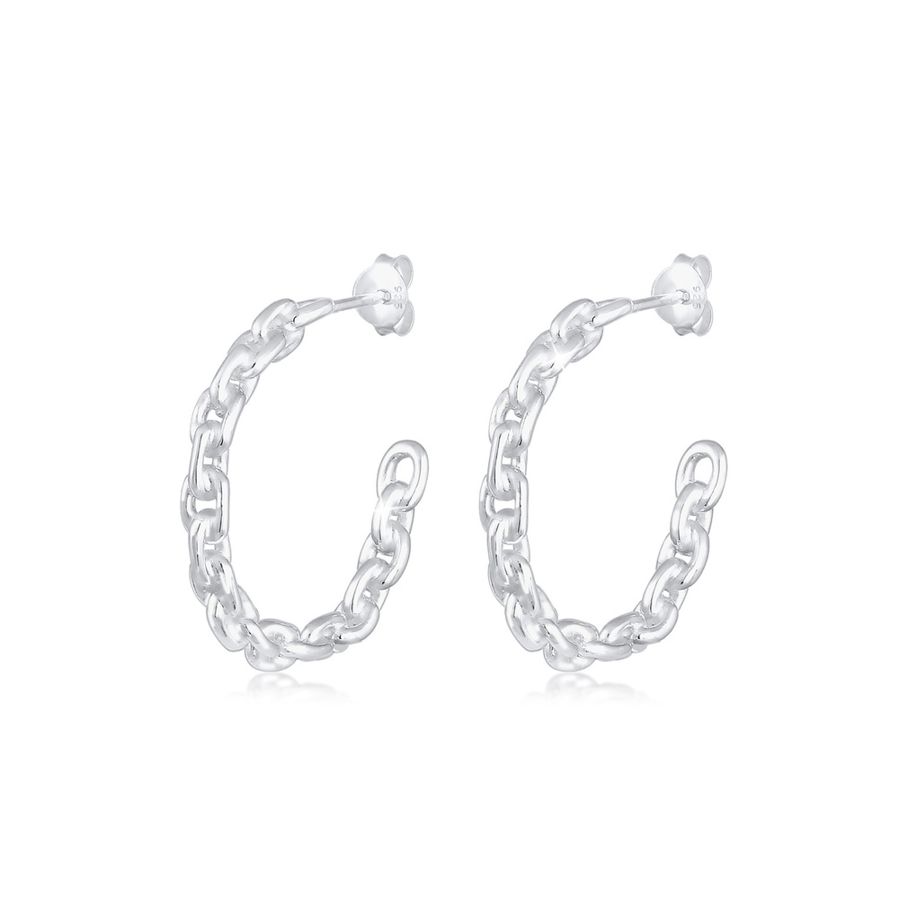 Elli Elli Boucles d'Oreilles Creole Forme de Chaîne Boucles d'Oreilles Femme  (925/100 Boucles d'oreilles