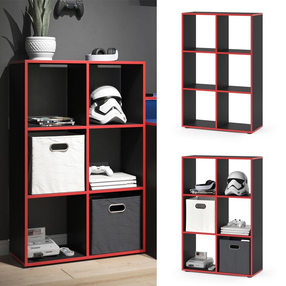 Vicco Raumteiler Standregal Bücherregal KARREE 6 Fächer Schwarz/Rot
