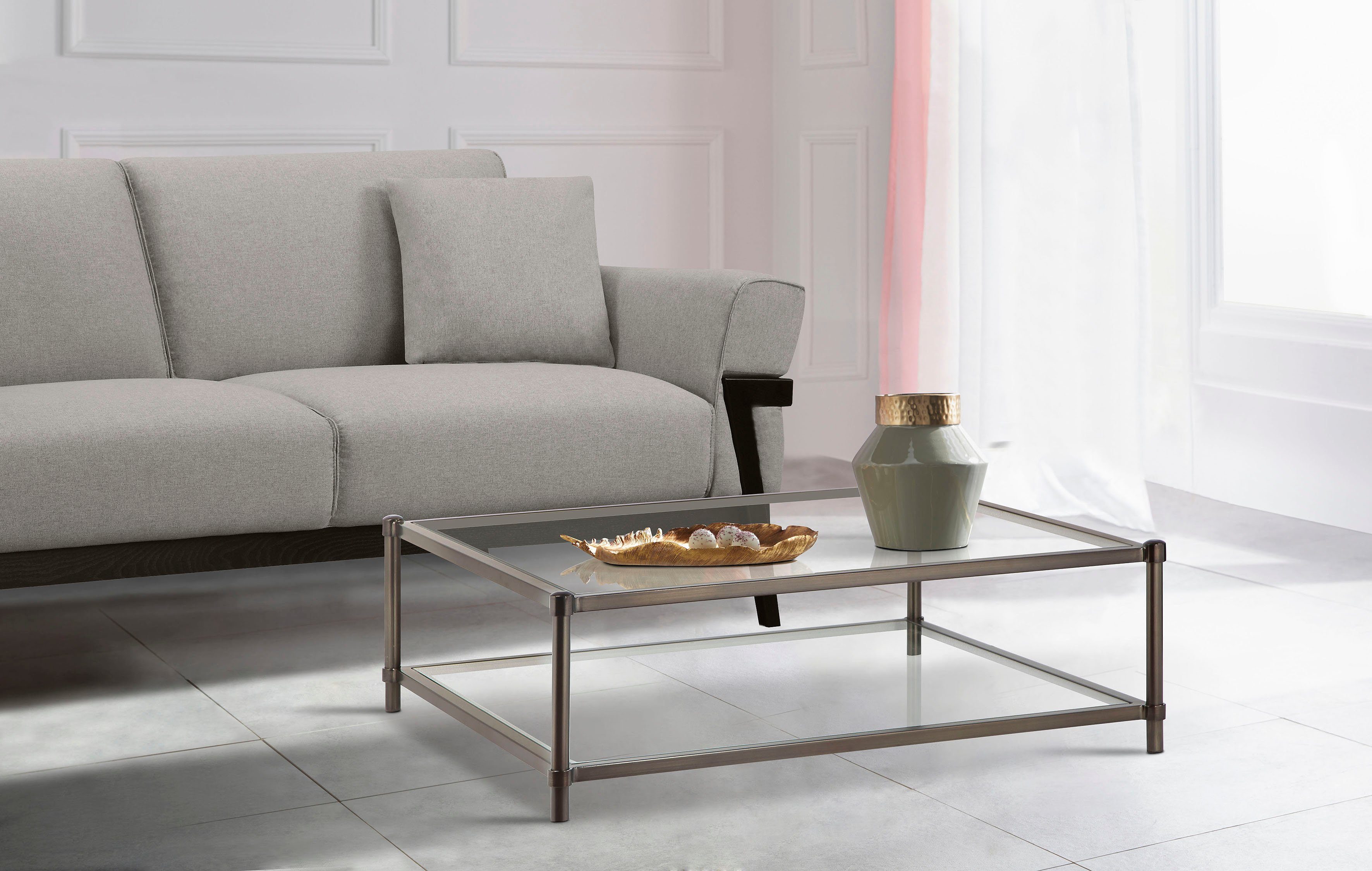 GMK Collection Couchtisch Lieke, 0,6cm starke Glastischplatte, Tischbeine aus Metall, Mit 1 Ablageboden