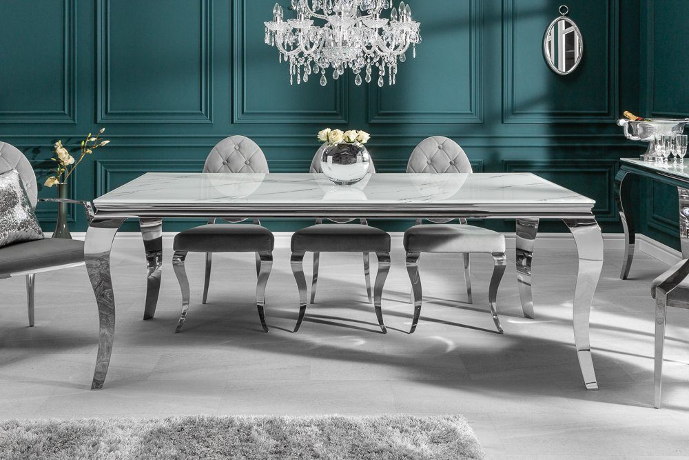 riess-ambiente Esstisch MODERN BAROCK 200cm grau / weiß, Esszimmer · Glas · Edelstahl · Marmor-Optik · Design