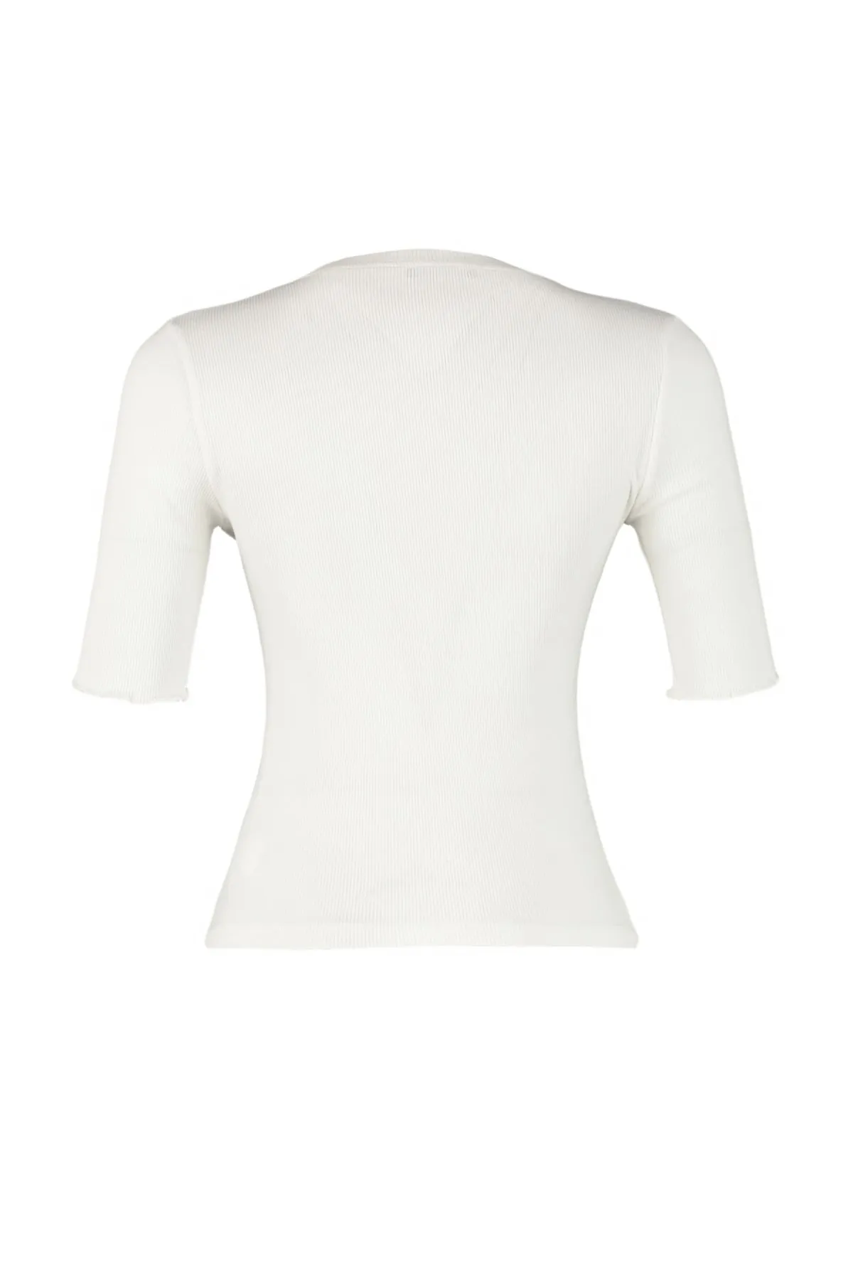 Trendyol Collection  Ecrufarbene, taillierte/taillierte Rundhals-Bluse aus flexiblem Strick mit Kordelzug TWOSS23BZ00025