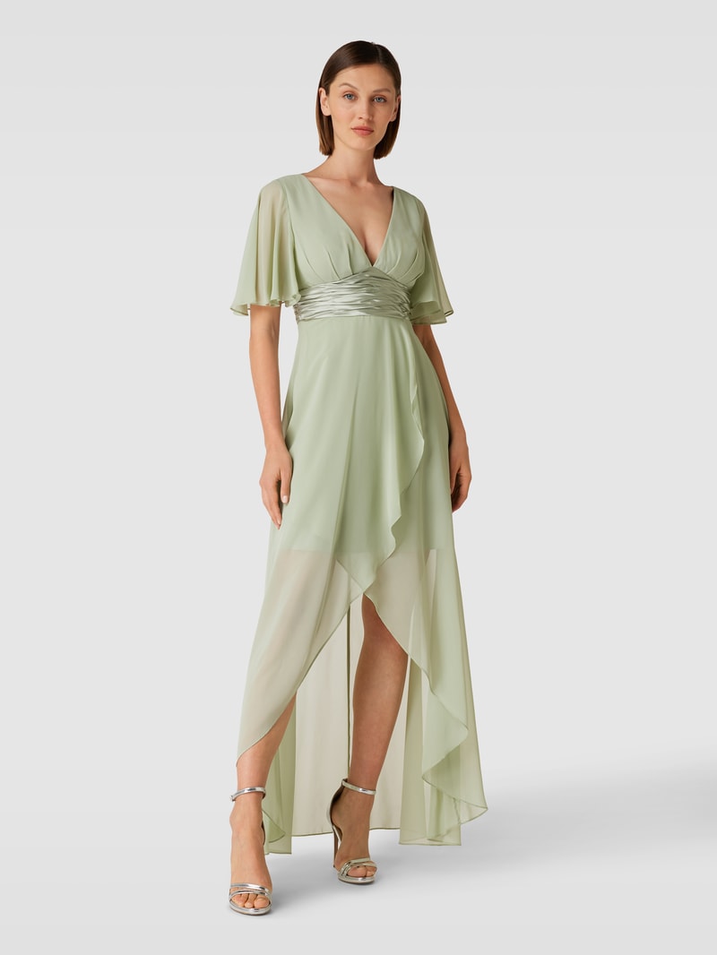 Abendkleid mit Satinpasse in lindgrün meliert